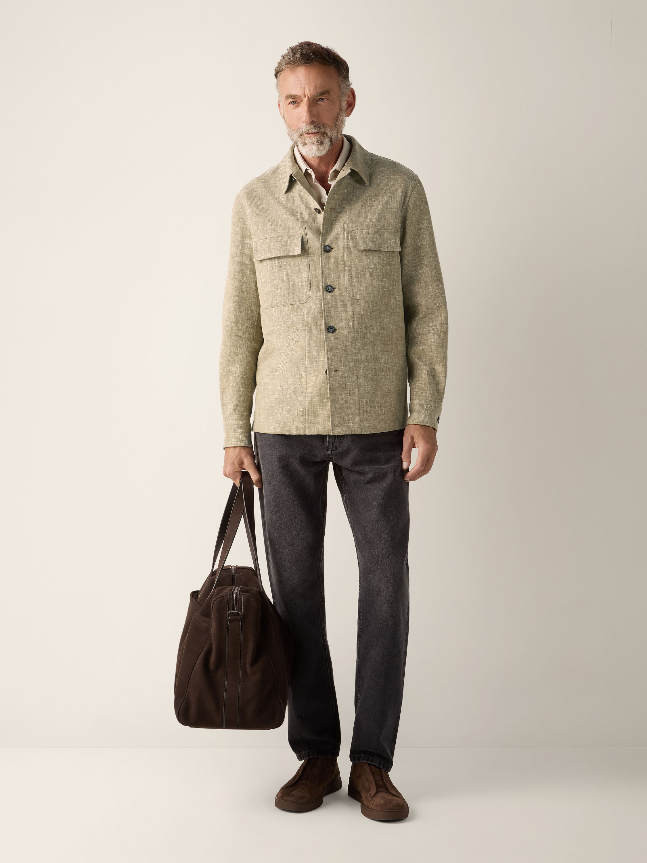 Crossover Linen Wool and Silk Blend Overshirt Product detail photo #1