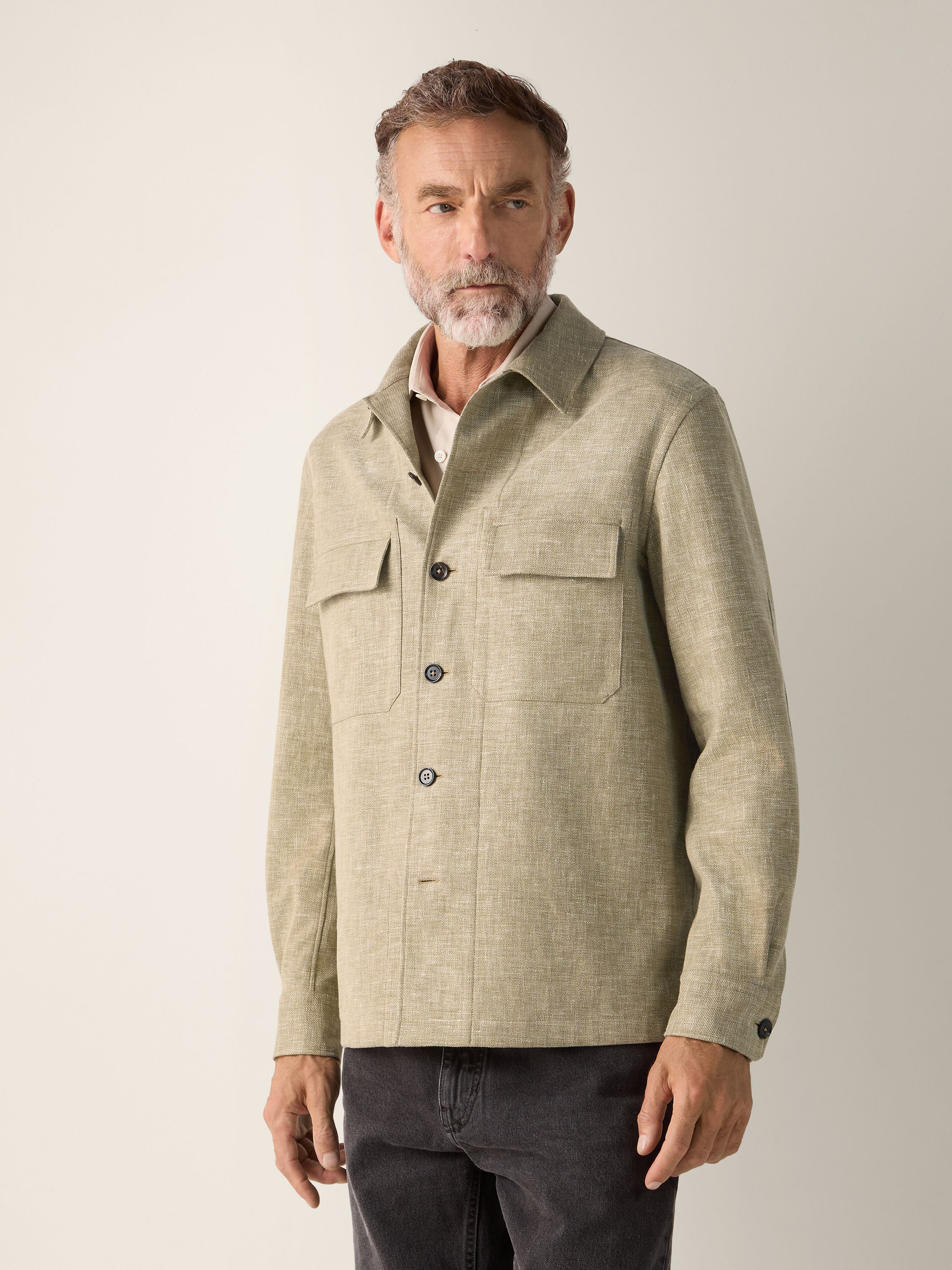 Crossover Linen Wool and Silk Blend Overshirt Product detail photo #3