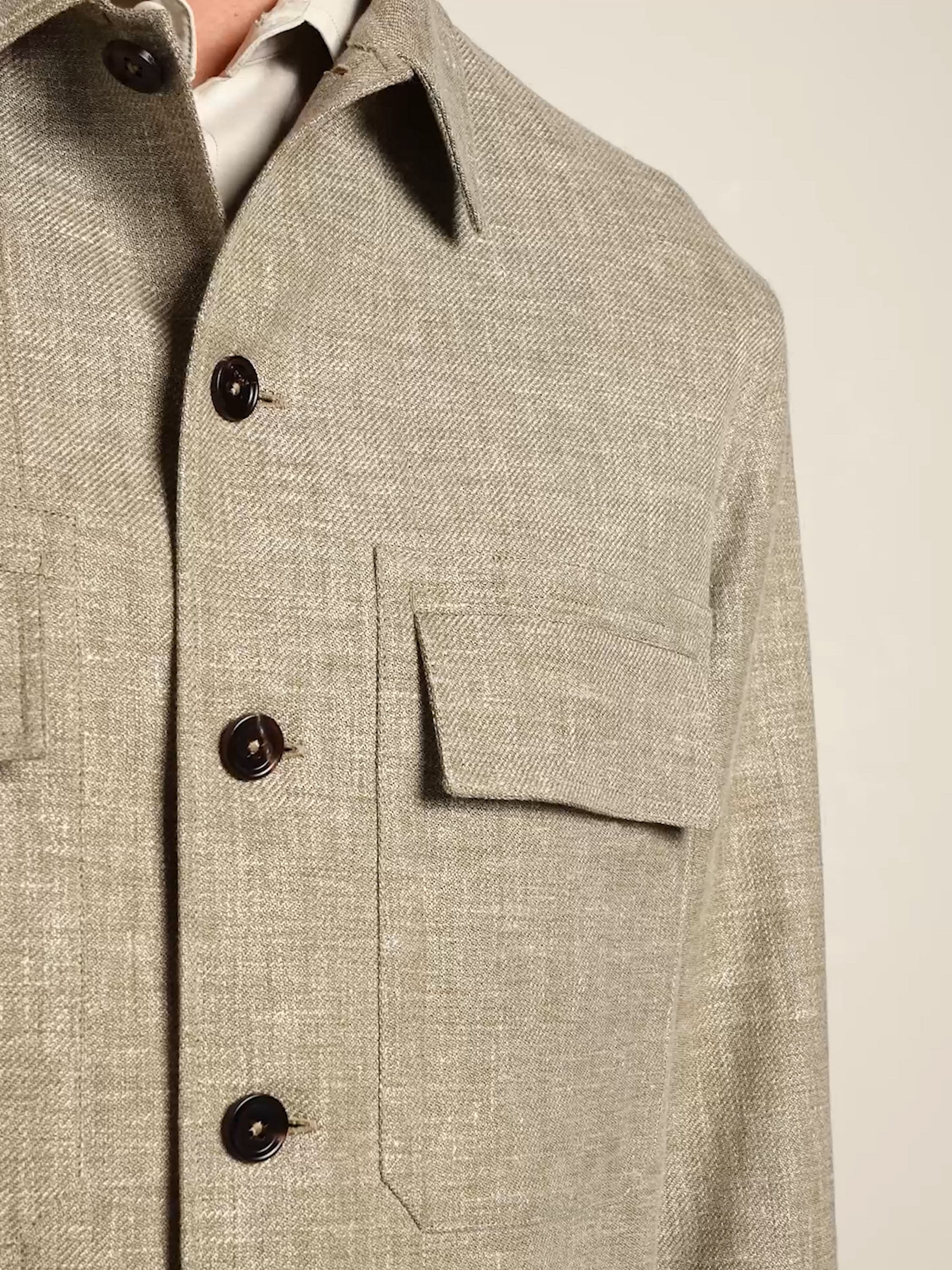 Crossover Linen Wool and Silk Blend Overshirt