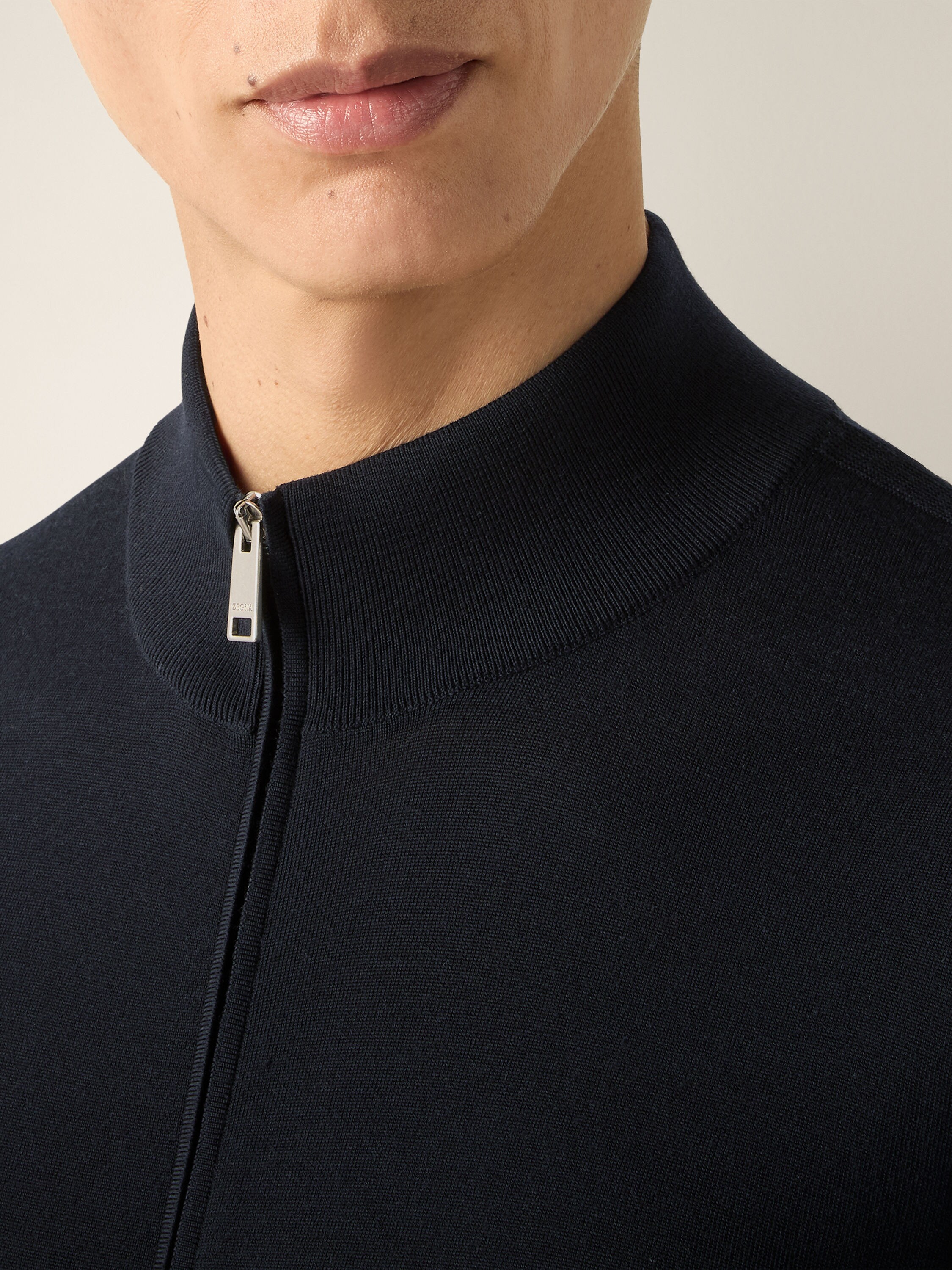 Navy Blue Trofeo 15milmil15 Wool Full Zip Cardigan Product detail photo #1