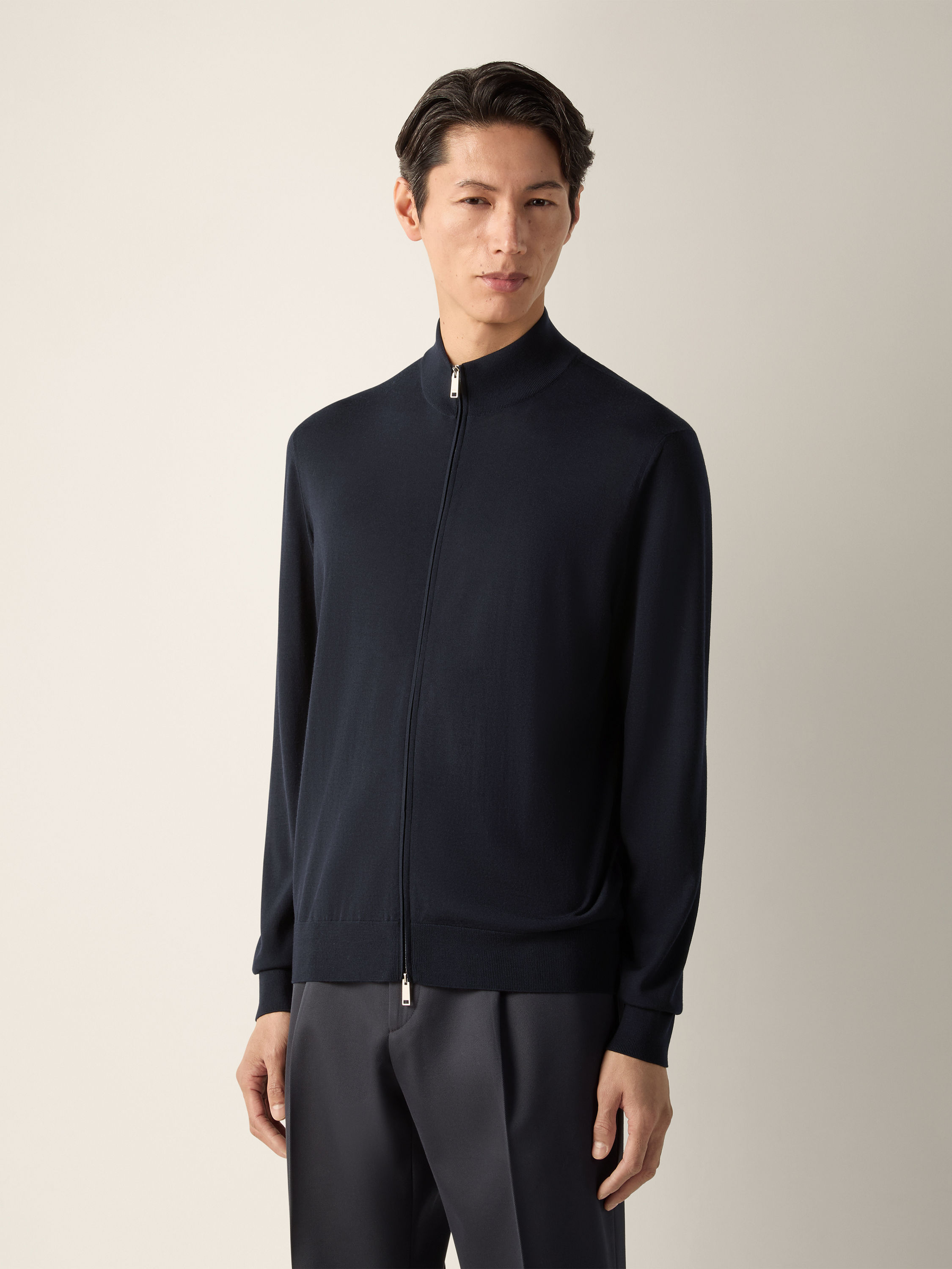 Navy Blue Trofeo 15milmil15 Wool Full Zip Cardigan Product detail photo #2
