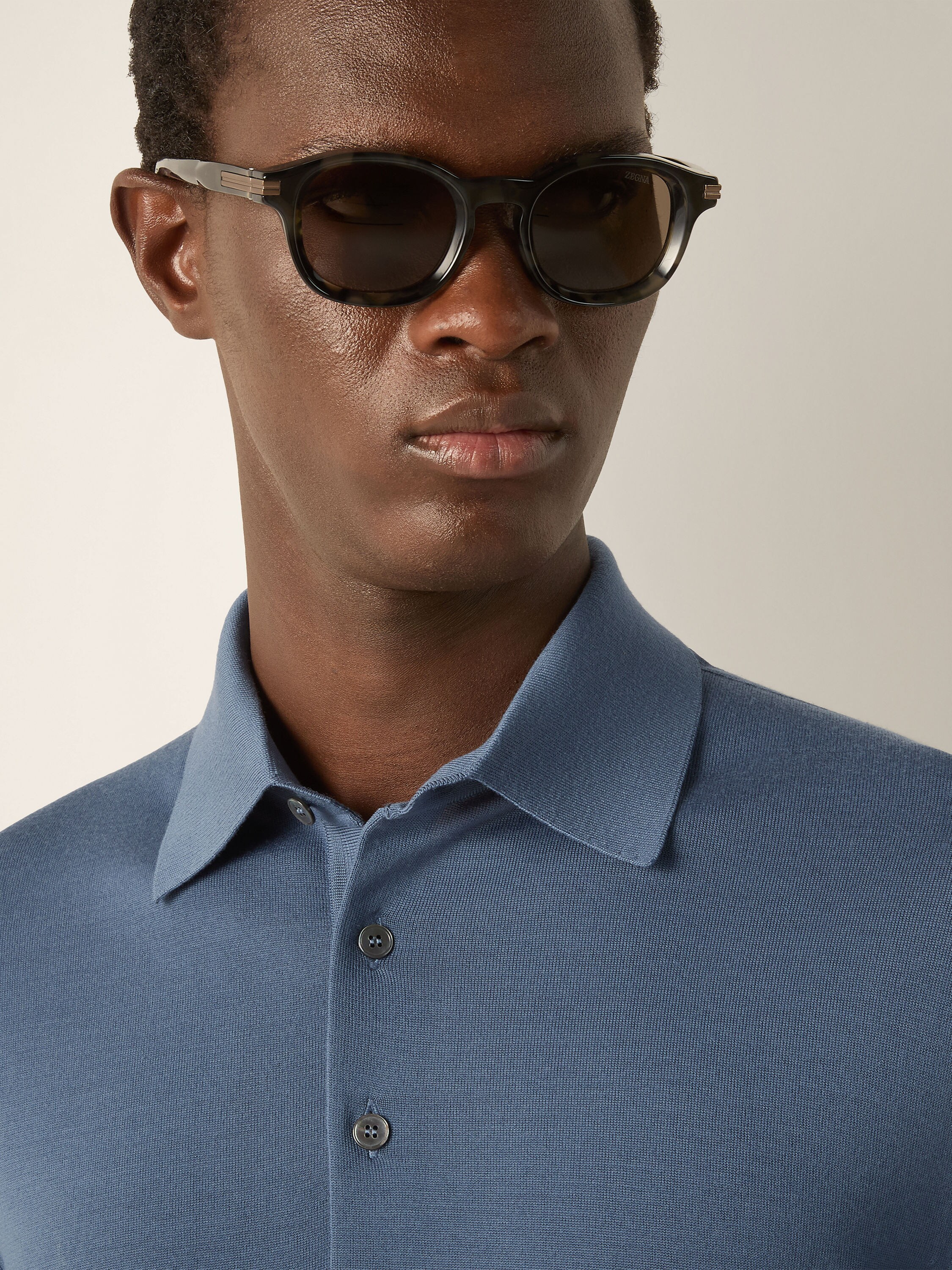 Light Blue Mélange Trofeo 15milmil15 Wool Polo Shirt Product detail photo #1