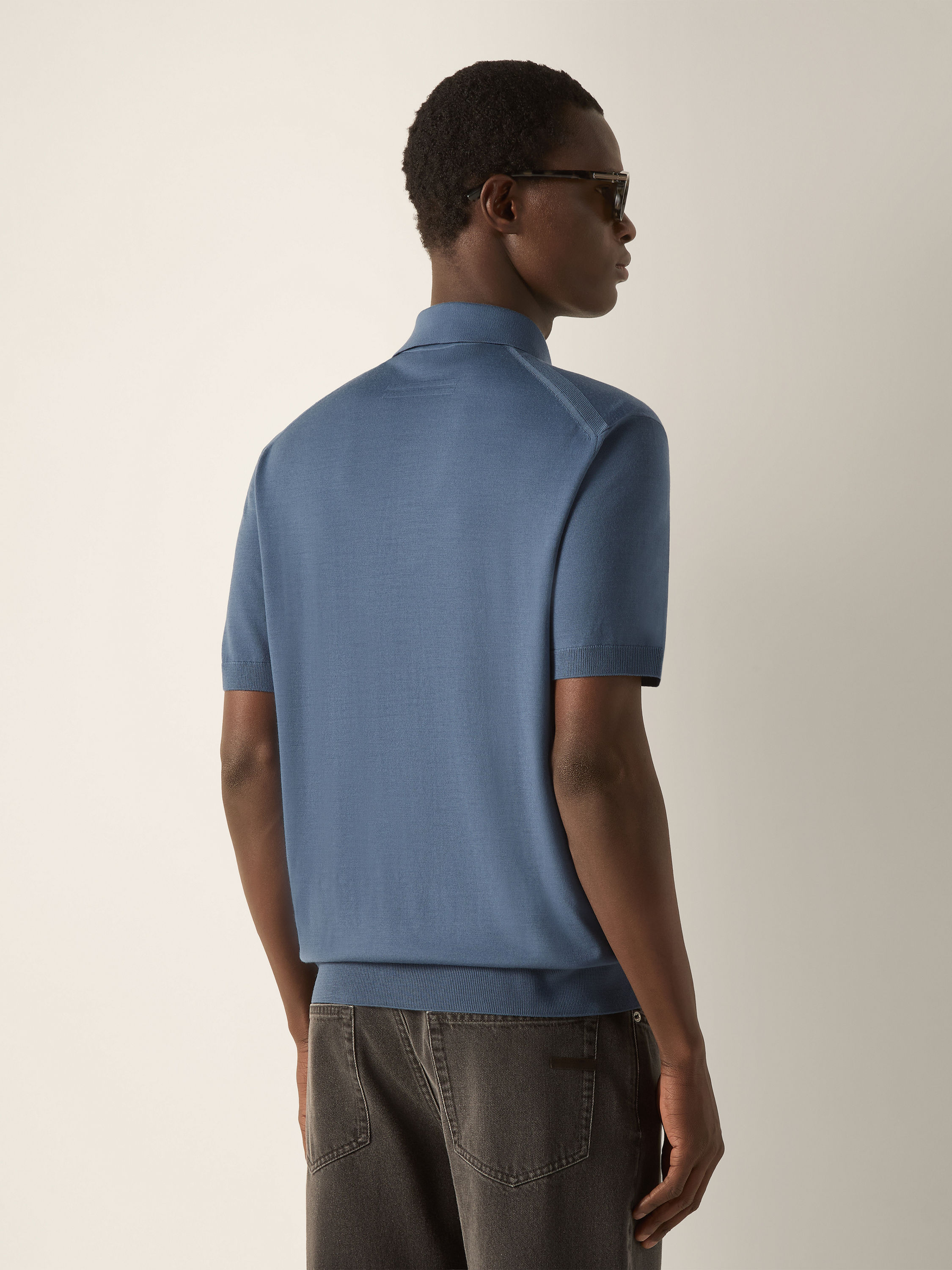 Light Blue Mélange Trofeo 15milmil15 Wool Polo Shirt Product detail photo #4