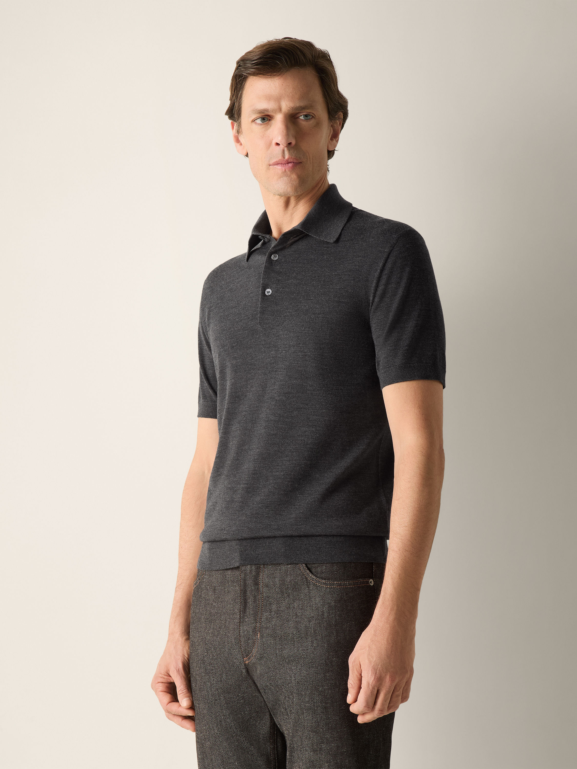 Dark Grey Mélange Trofeo 15milmil15 Wool Polo Shirt Product detail photo #2