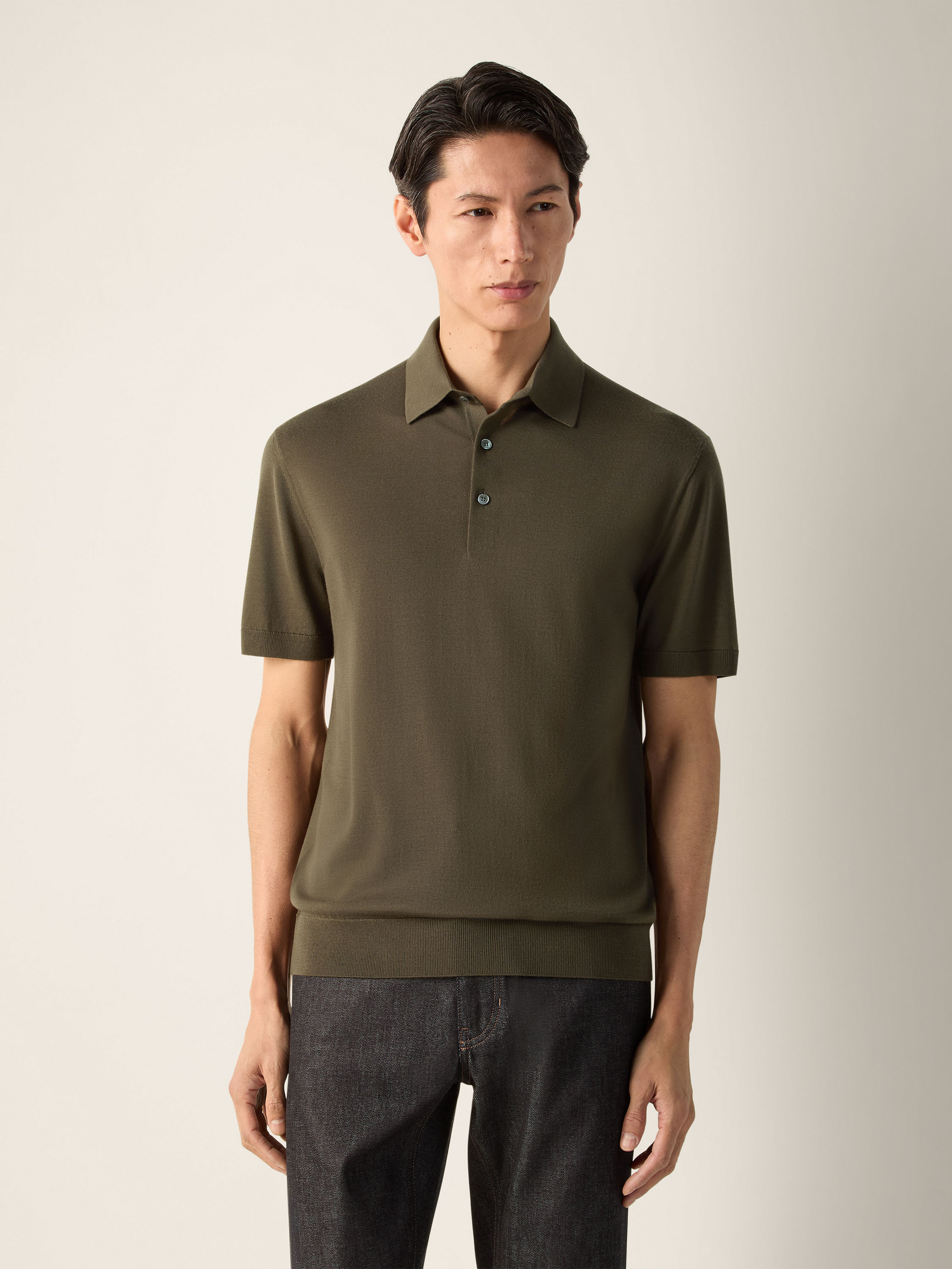 Dark Olive Green Trofeo 15milmil15 Wool Polo Shirt Product detail photo #2