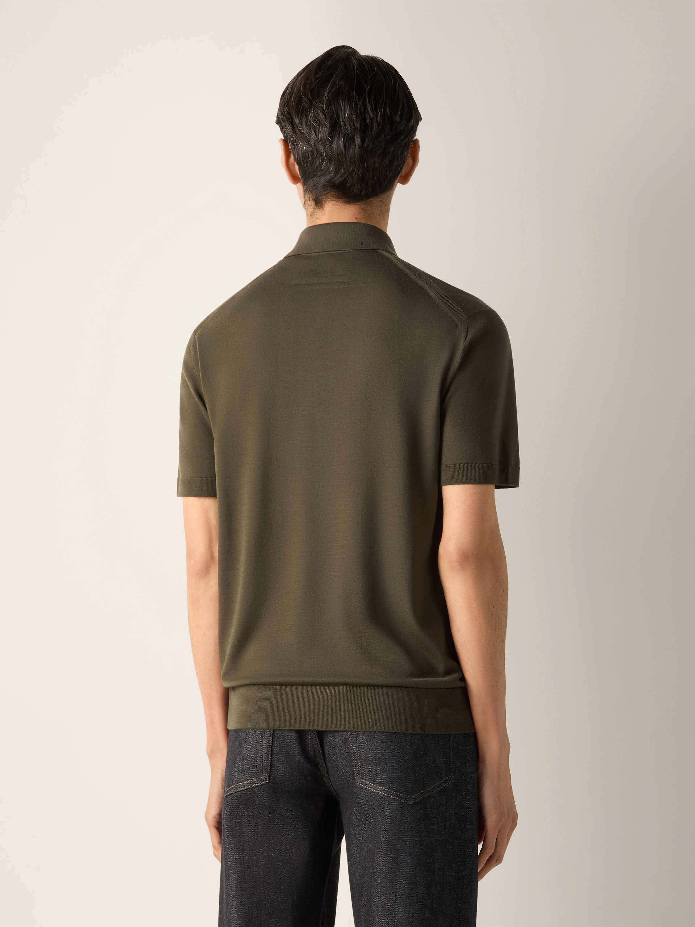 Dark Olive Green Trofeo 15milmil15 Wool Polo Shirt Product detail photo #4
