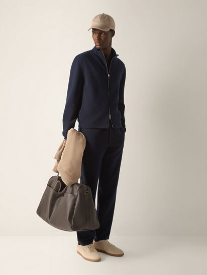 Navy Blue Wool Cotton and Silk Full Zip Sweatshirt FW26 39279060
