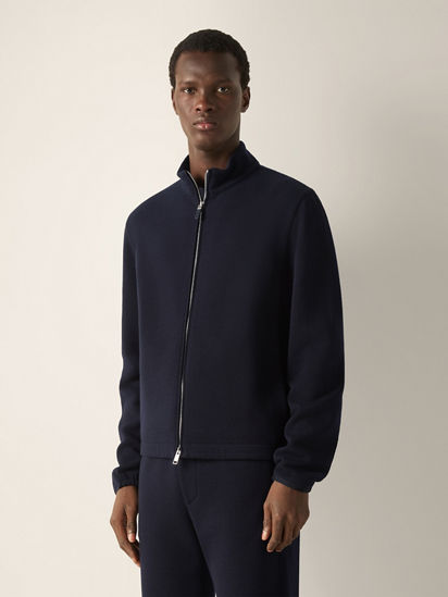 Navy Blue Wool Cotton and Silk Full Zip Sweatshirt FW26 39279060