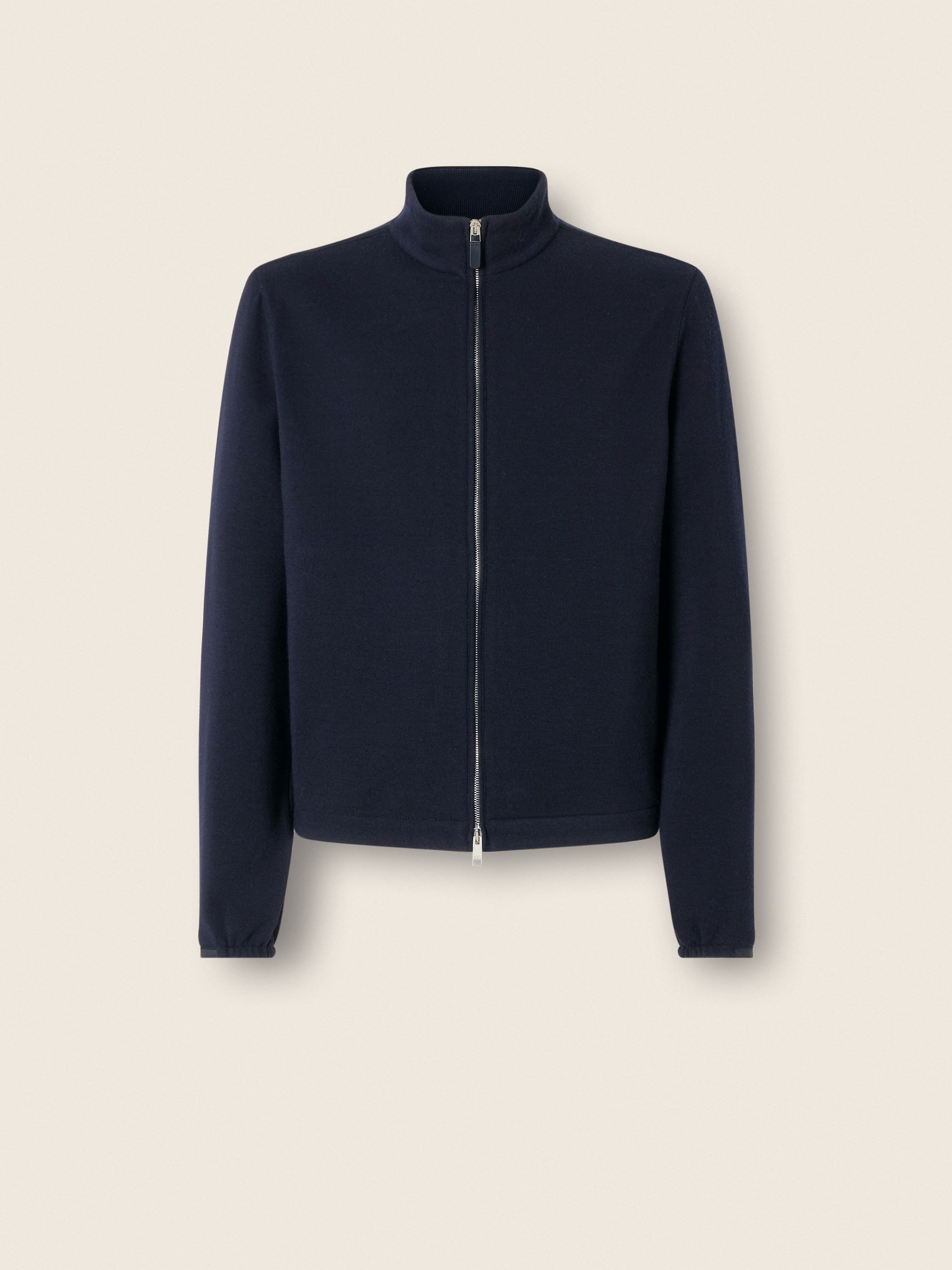 Navy Blue Wool Cotton and Silk Full Zip Sweatshirt FW26 39279060