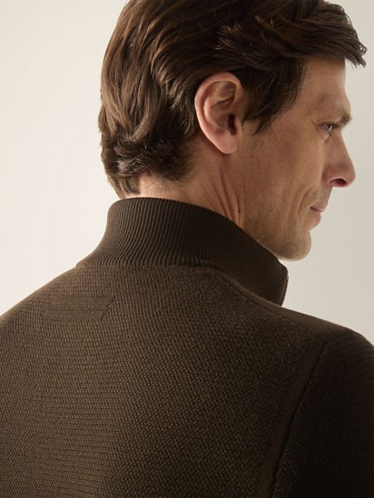 Dark Olive Green Vellus Aureum Zip Mock Neck Sweater FW26 39323370