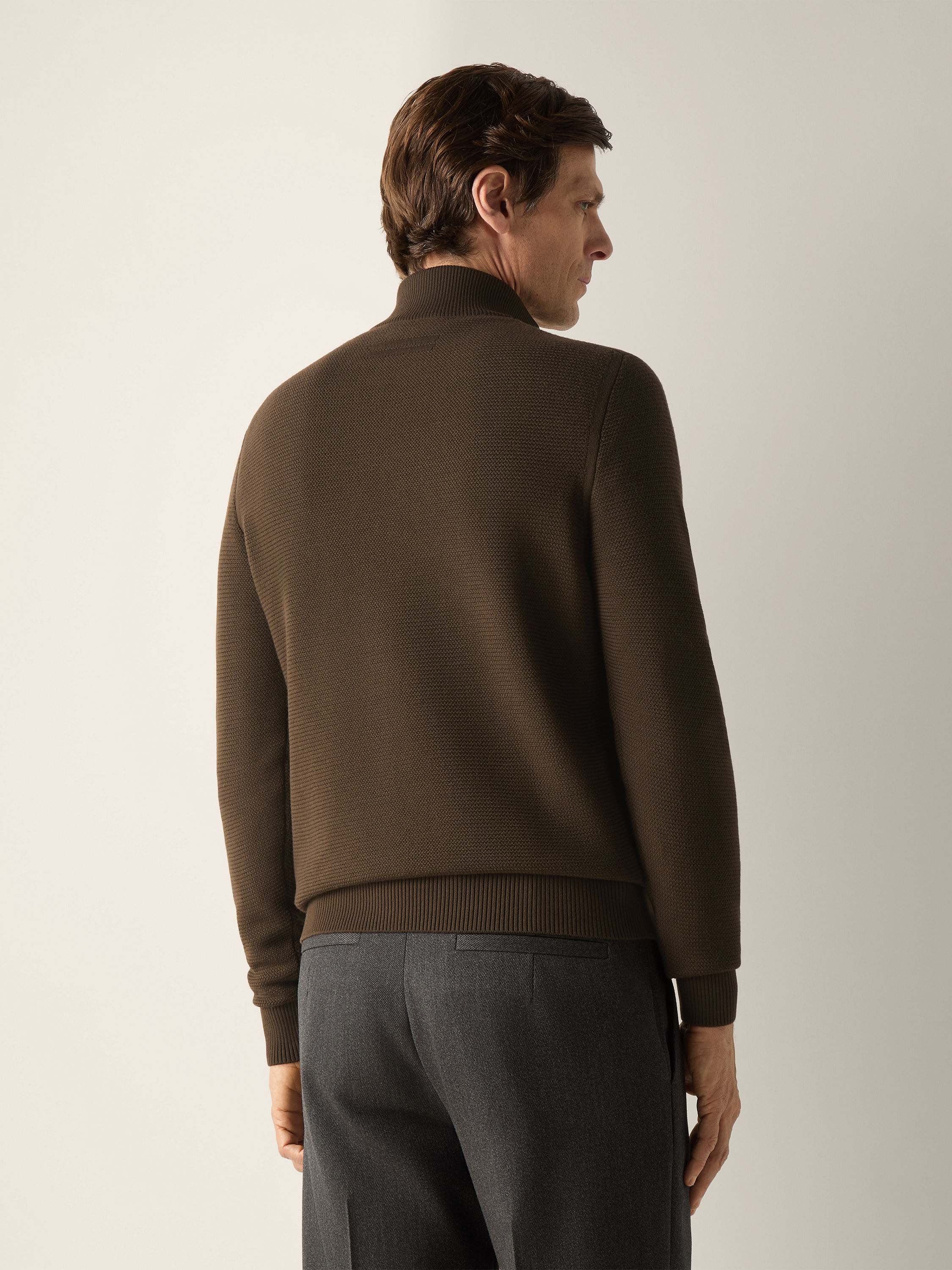 Dark Olive Green Vellus Aureum Zip Mock Neck Sweater Product detail photo #5