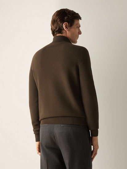 Dark Olive Green Vellus Aureum Zip Mock Neck Sweater FW26 39323370