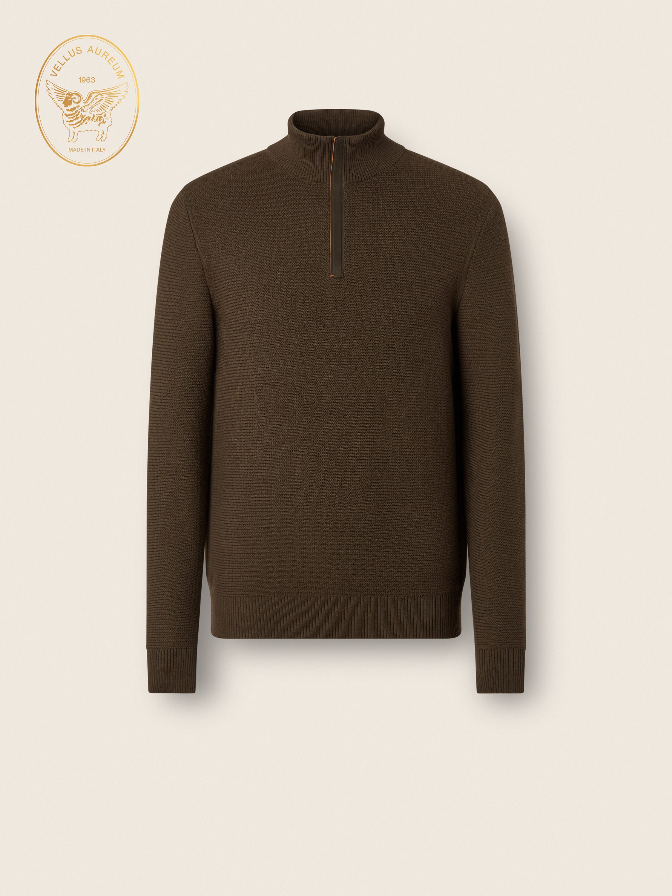 Dark Olive Green Vellus Aureum Zip Mock Neck Sweater Main product photo