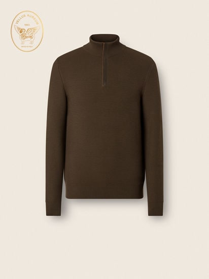Dark Olive Green Vellus Aureum Zip Mock Neck Sweater FW26 39323370