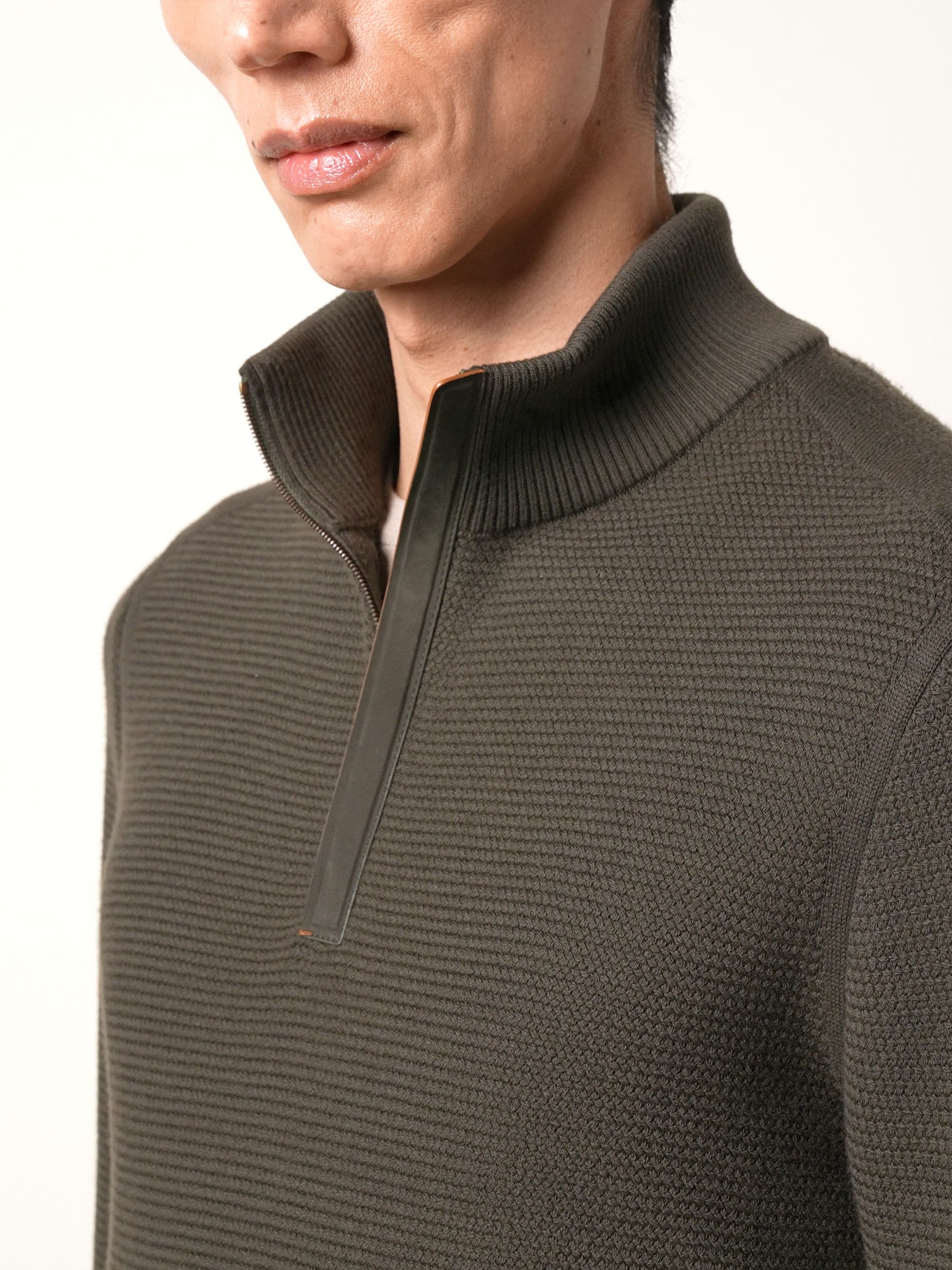 Dark Olive Green Vellus Aureum Zip Mock Neck Sweater