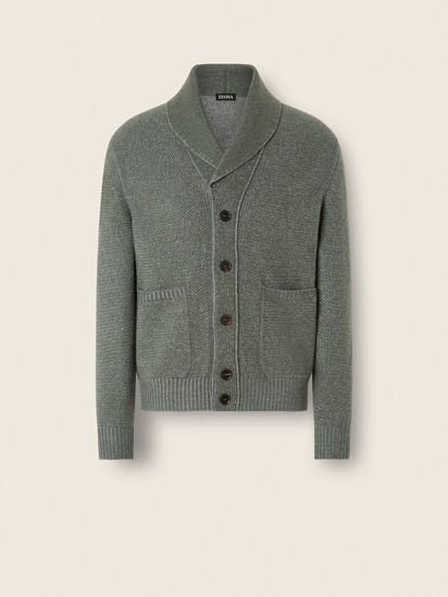 Light Green and Grey Mélange Cashmere and Wool Jacket FW26