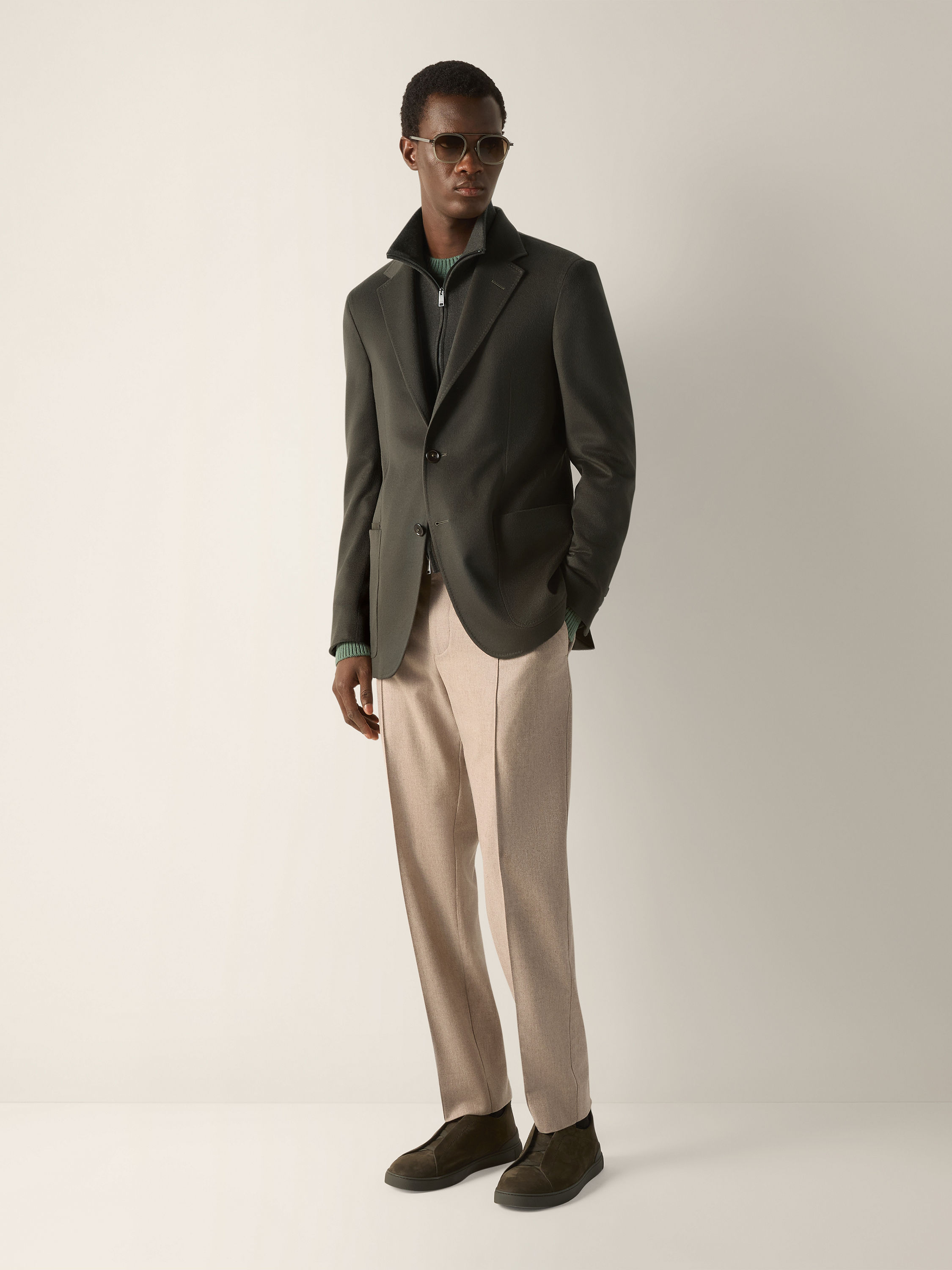 Dark Olive Green Oasi Cashmere Jacket Product detail photo #1