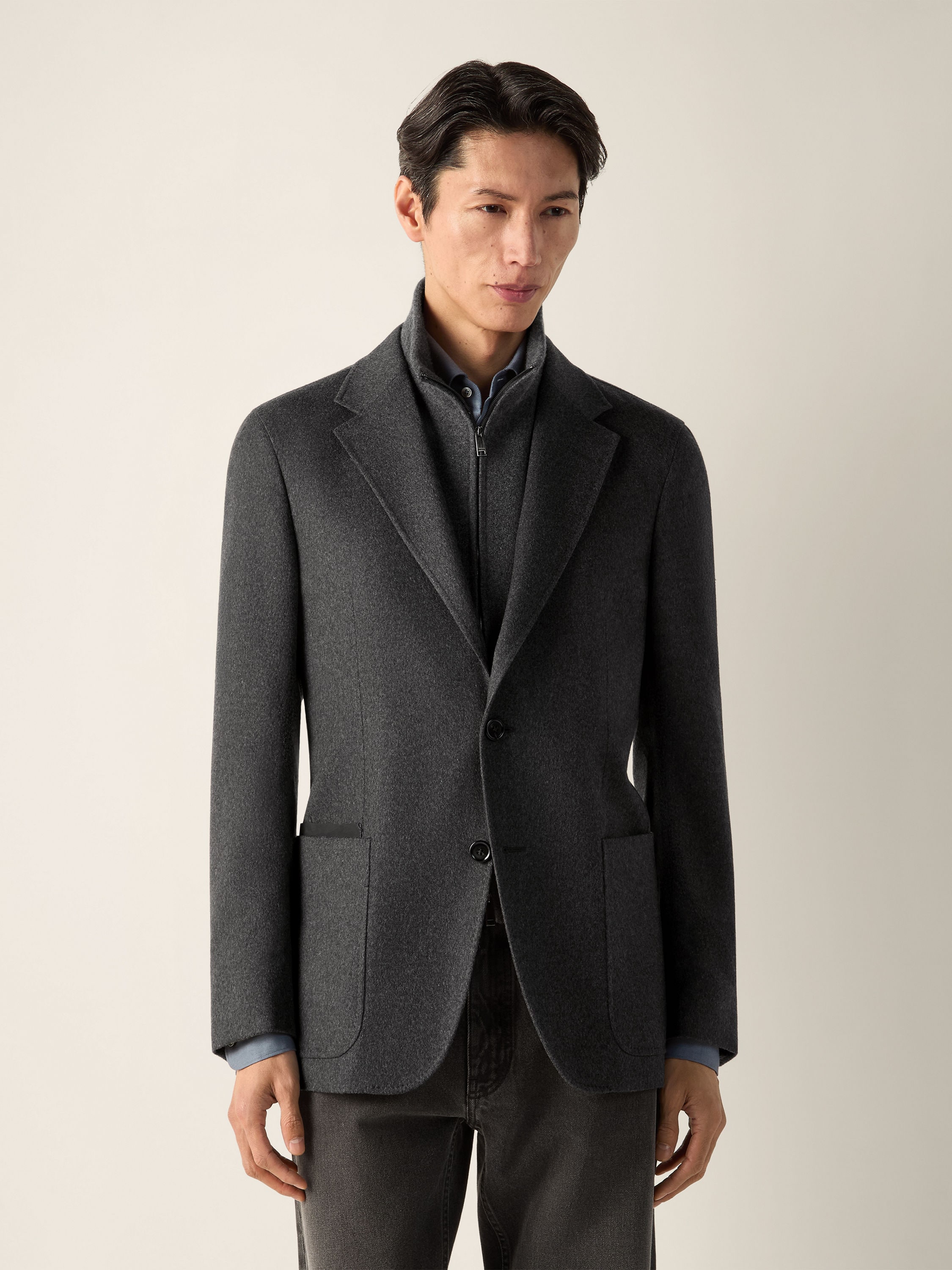 Dark Grey Mélange Oasi Cashmere Jacket Product detail photo #3