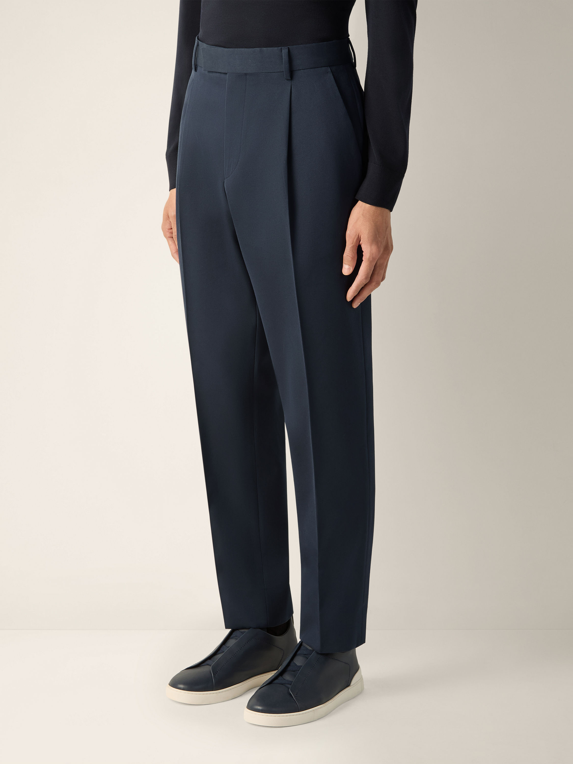 Navy Blue Cotton and Wool Pants Product detail photo #3