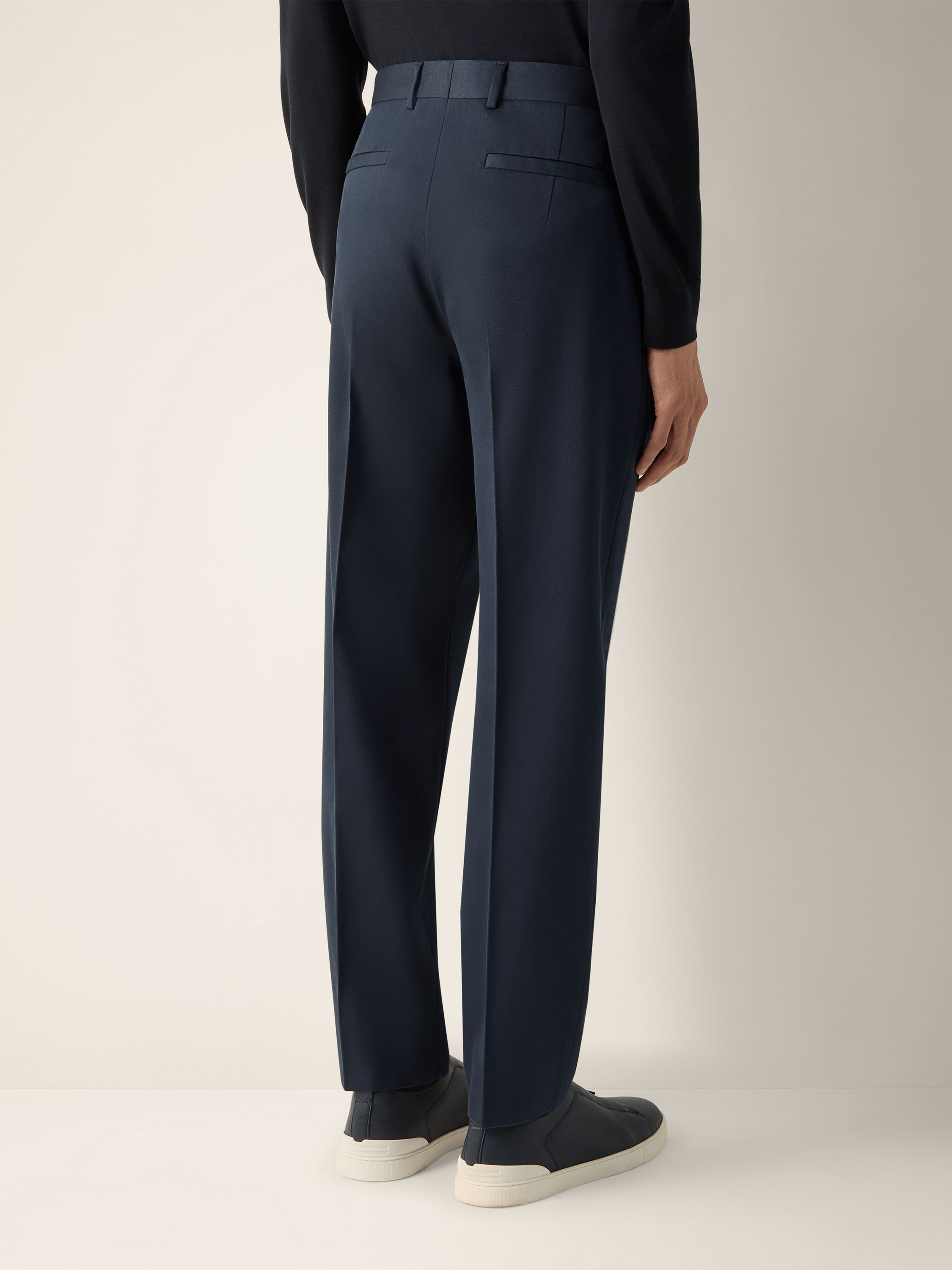 Navy Blue Cotton and Wool Pants Product detail photo #4