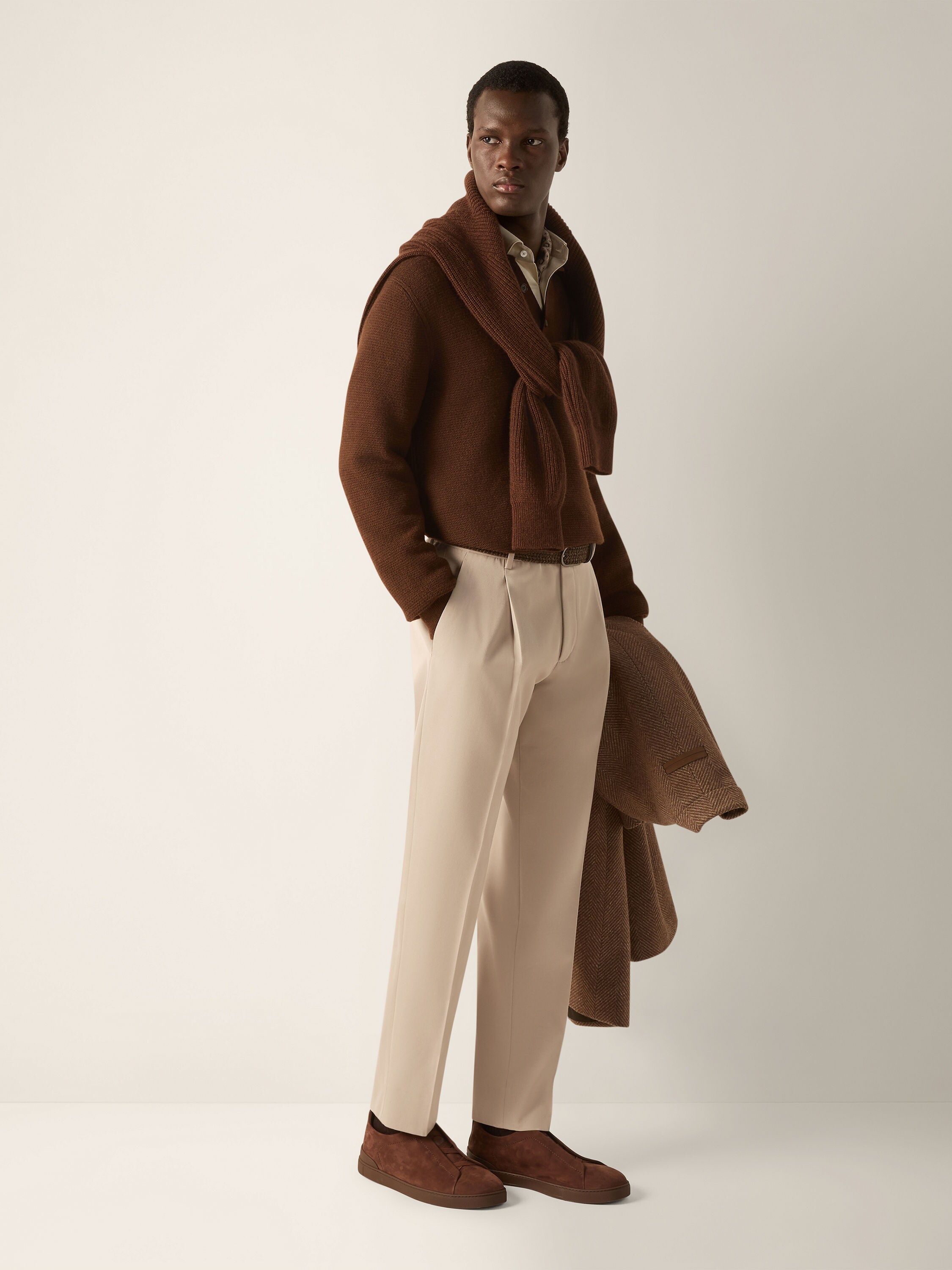 Light Taupe Cotton and Wool Pants Product detail photo #2