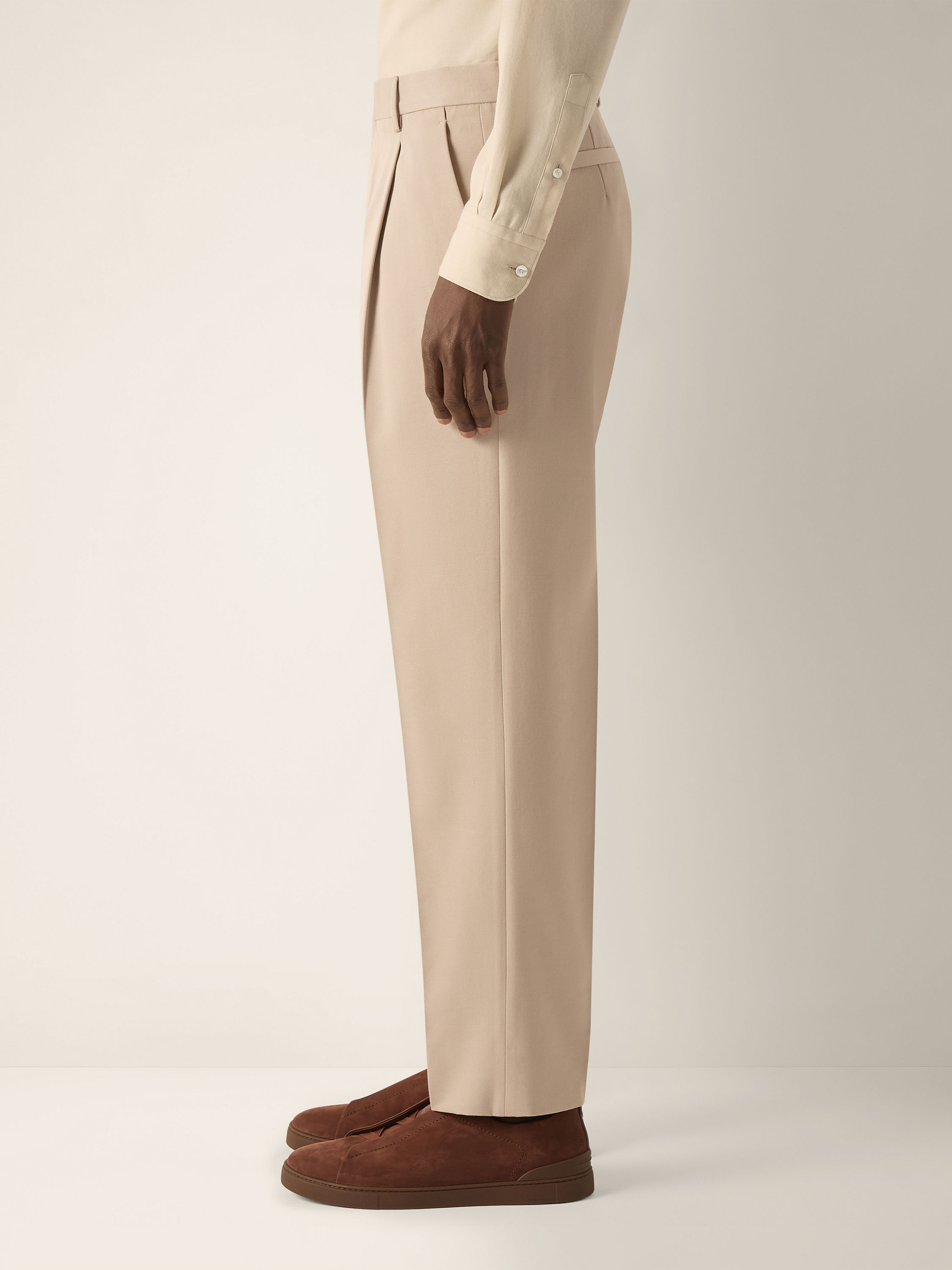 Light Taupe Cotton and Wool Pants Product detail photo #3