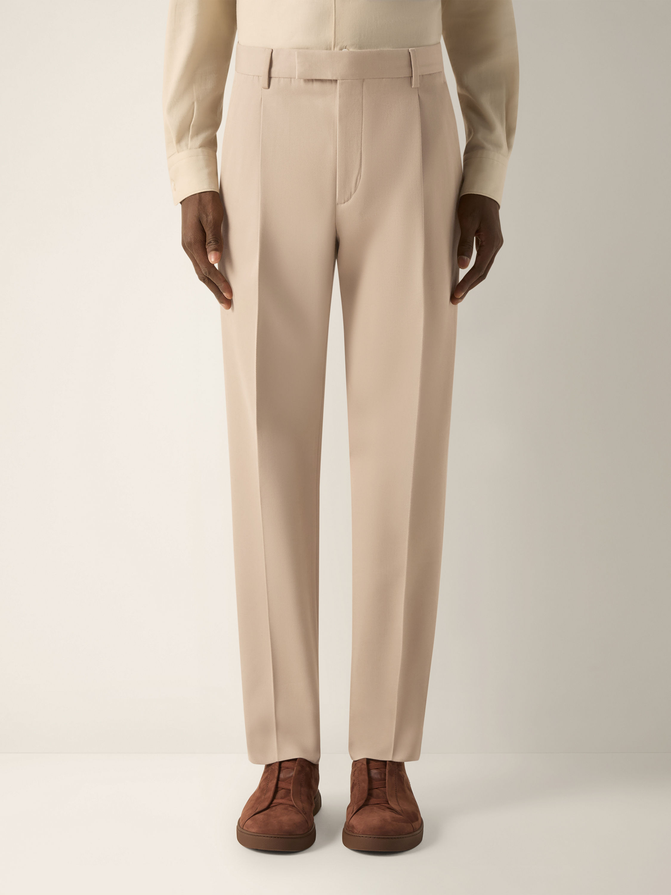 Light Taupe Cotton and Wool Pants Product detail photo #4