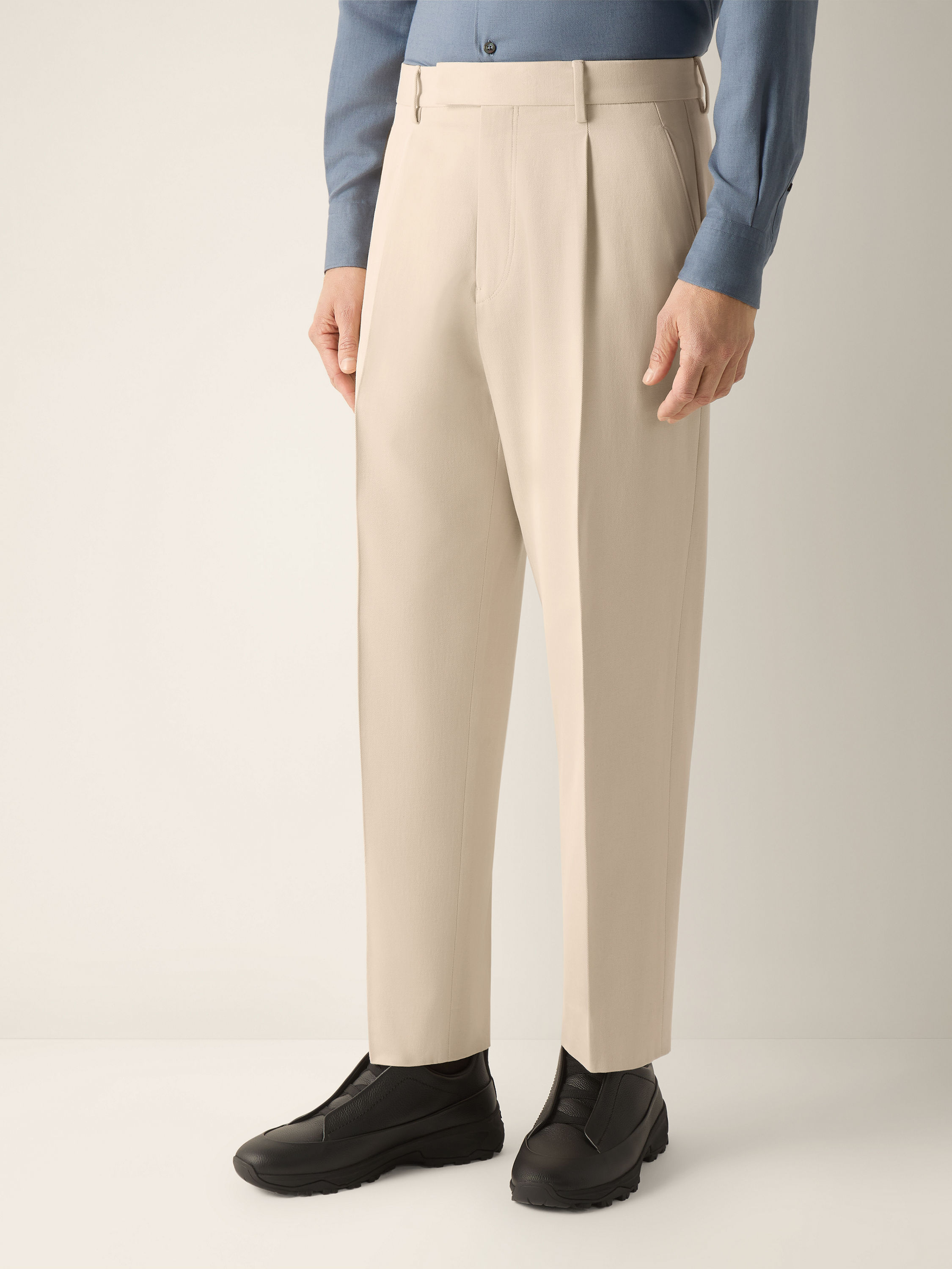 Cream White Cotton and Wool Pants Product detail photo #4