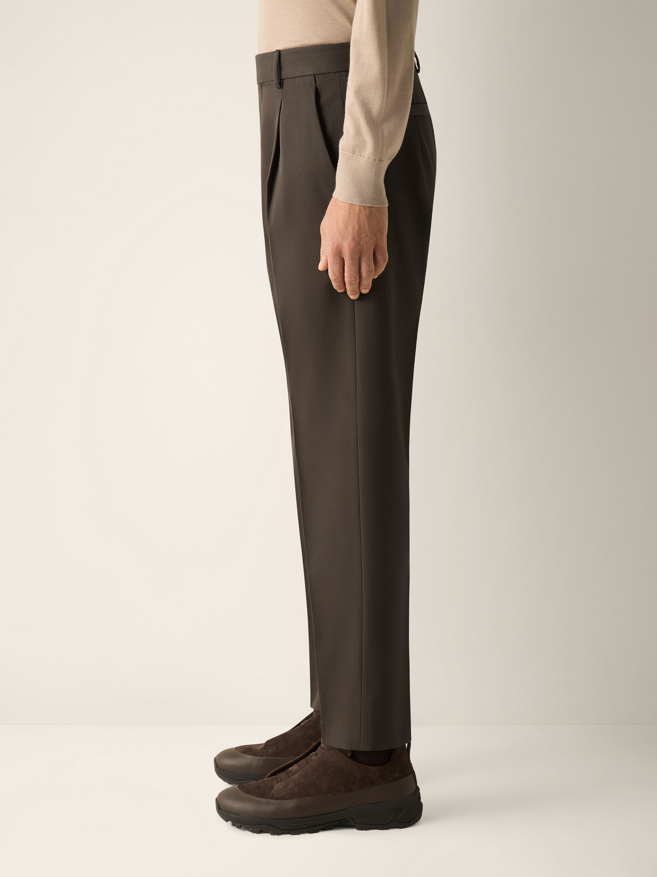 Dark Olive Green Cotton and Wool Pants Product detail photo #3