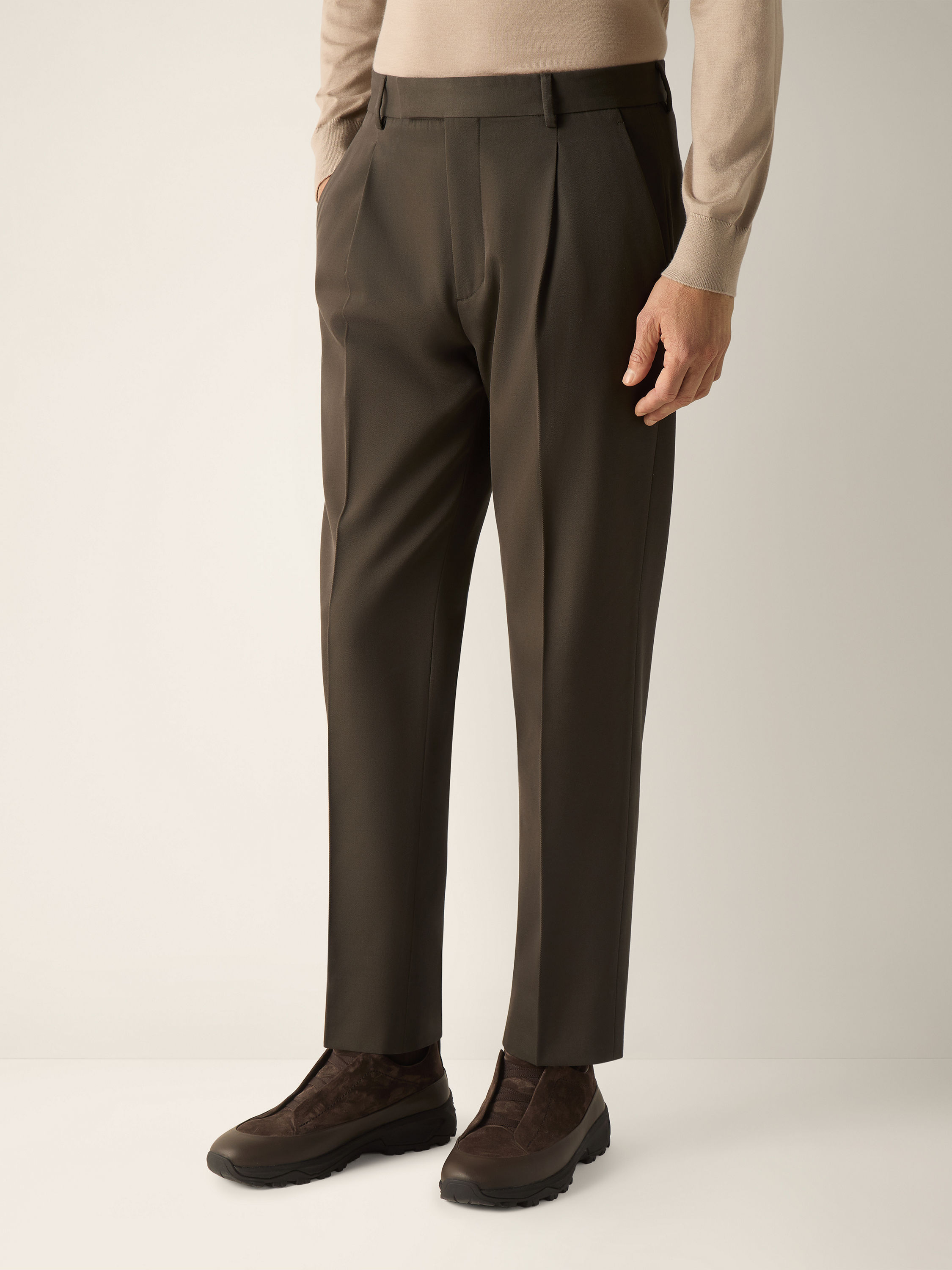Dark Olive Green Cotton and Wool Pants Product detail photo #4