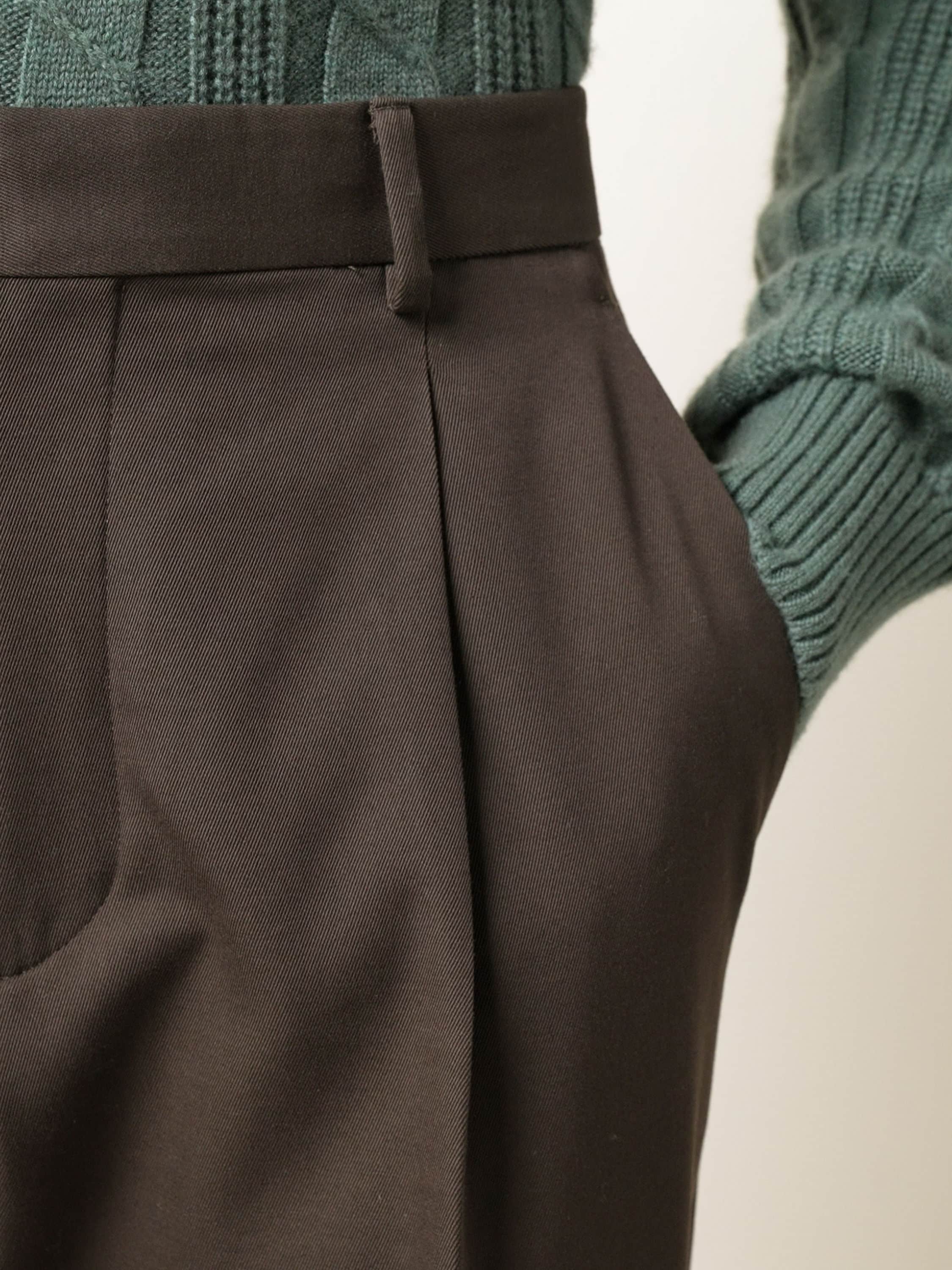 Dark Olive Green Cotton and Wool Pants