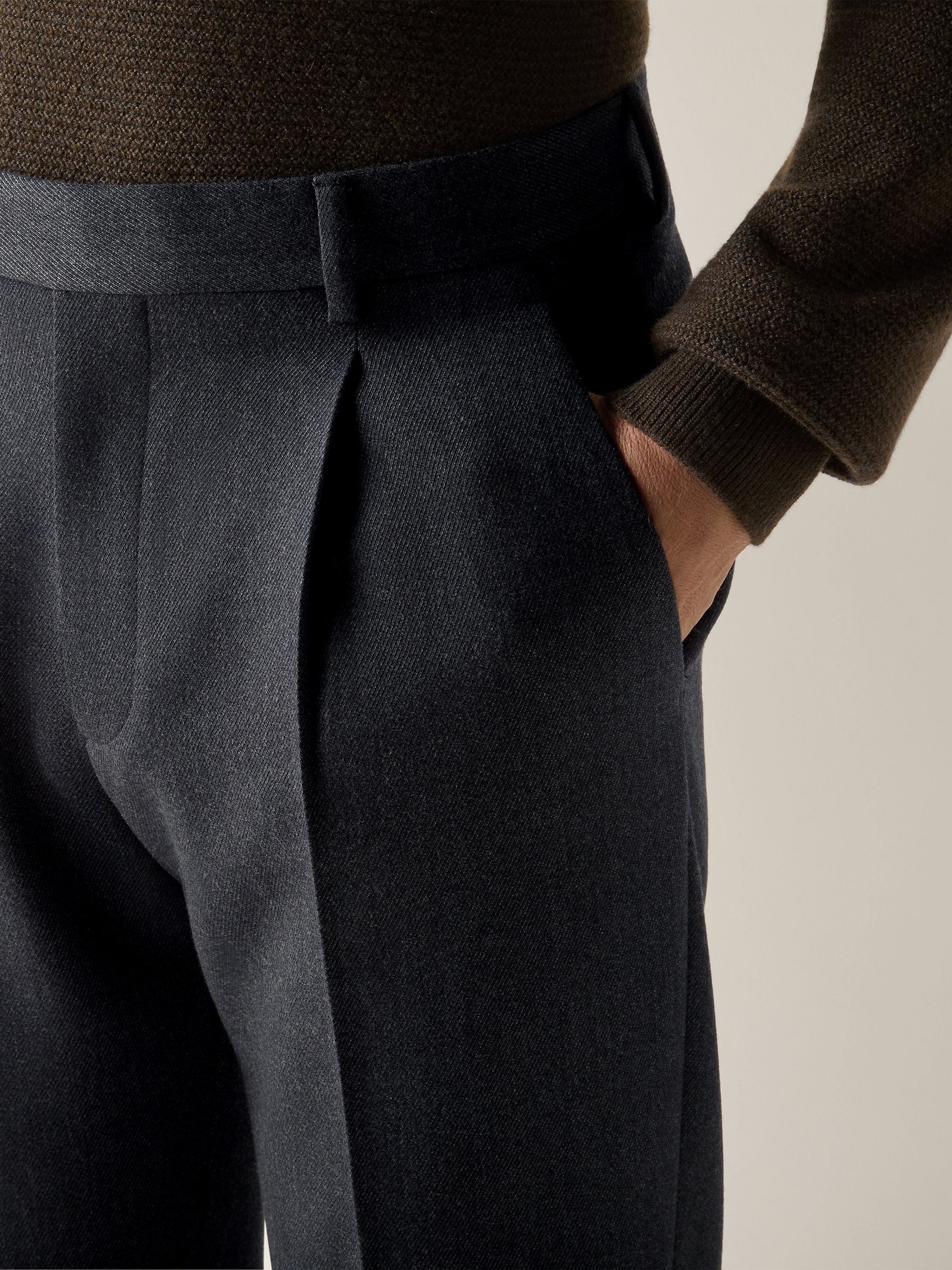Dark Grey Mélange Wool and Cashmere Pants Product detail photo #1