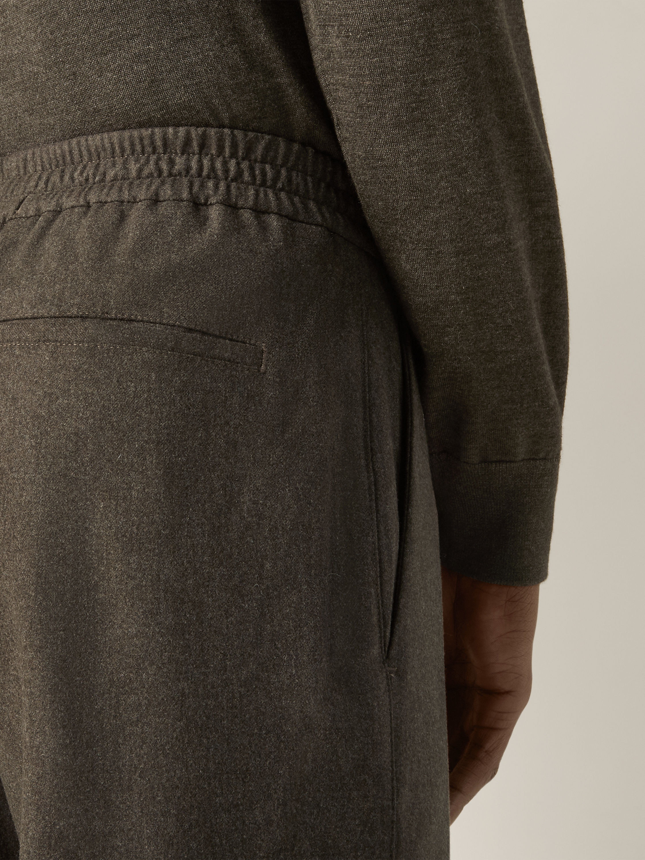 Dark Olive Green Wool Silk and Cashmere Pants Product detail photo #1