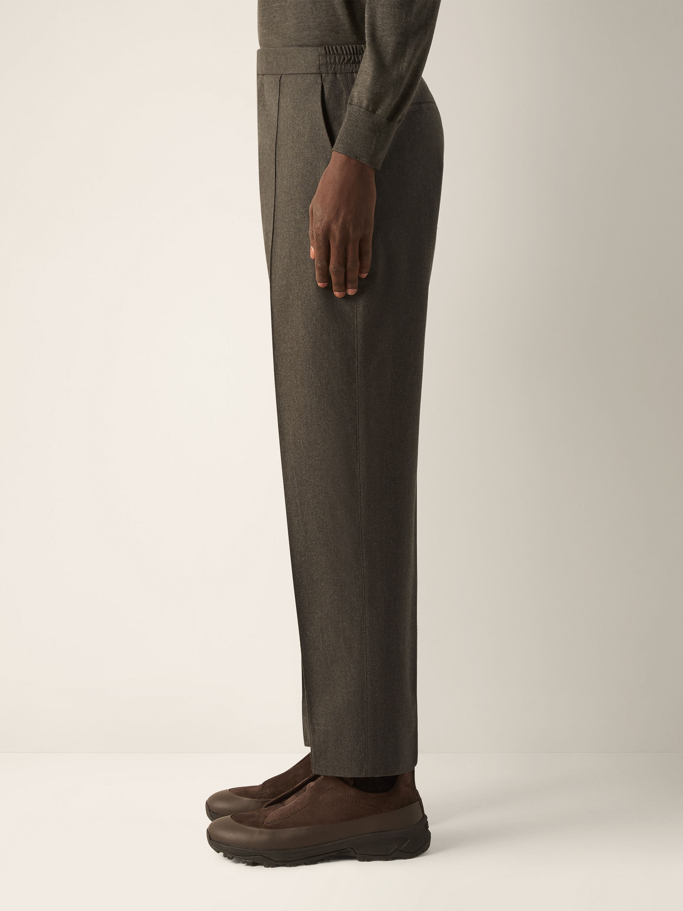 Dark Olive Green Wool Silk and Cashmere Pants Product detail photo #2