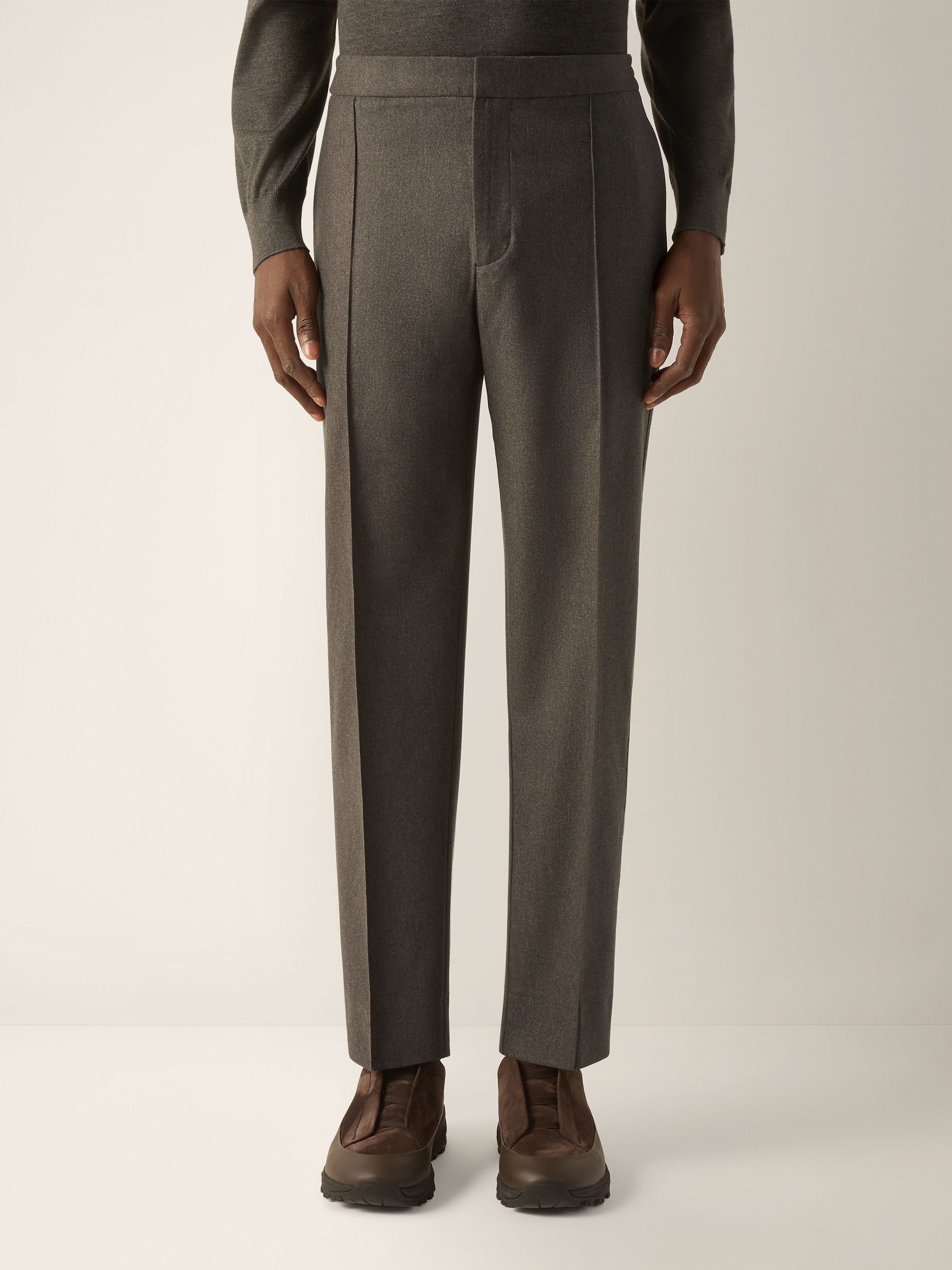 Dark Olive Green Wool Silk and Cashmere Pants Product detail photo #3