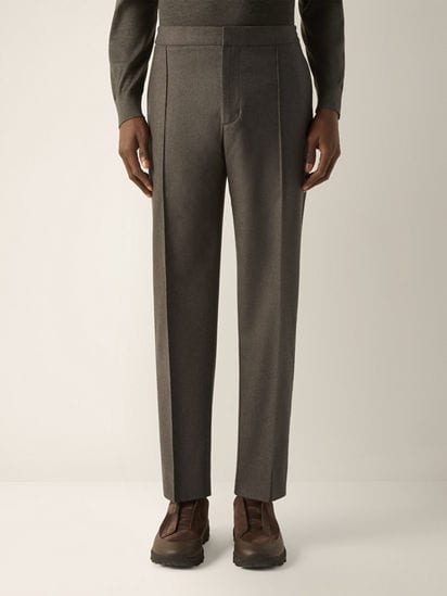 Dark Olive Green Wool Silk and Cashmere Pants FW26 39375948 | Zegna MX