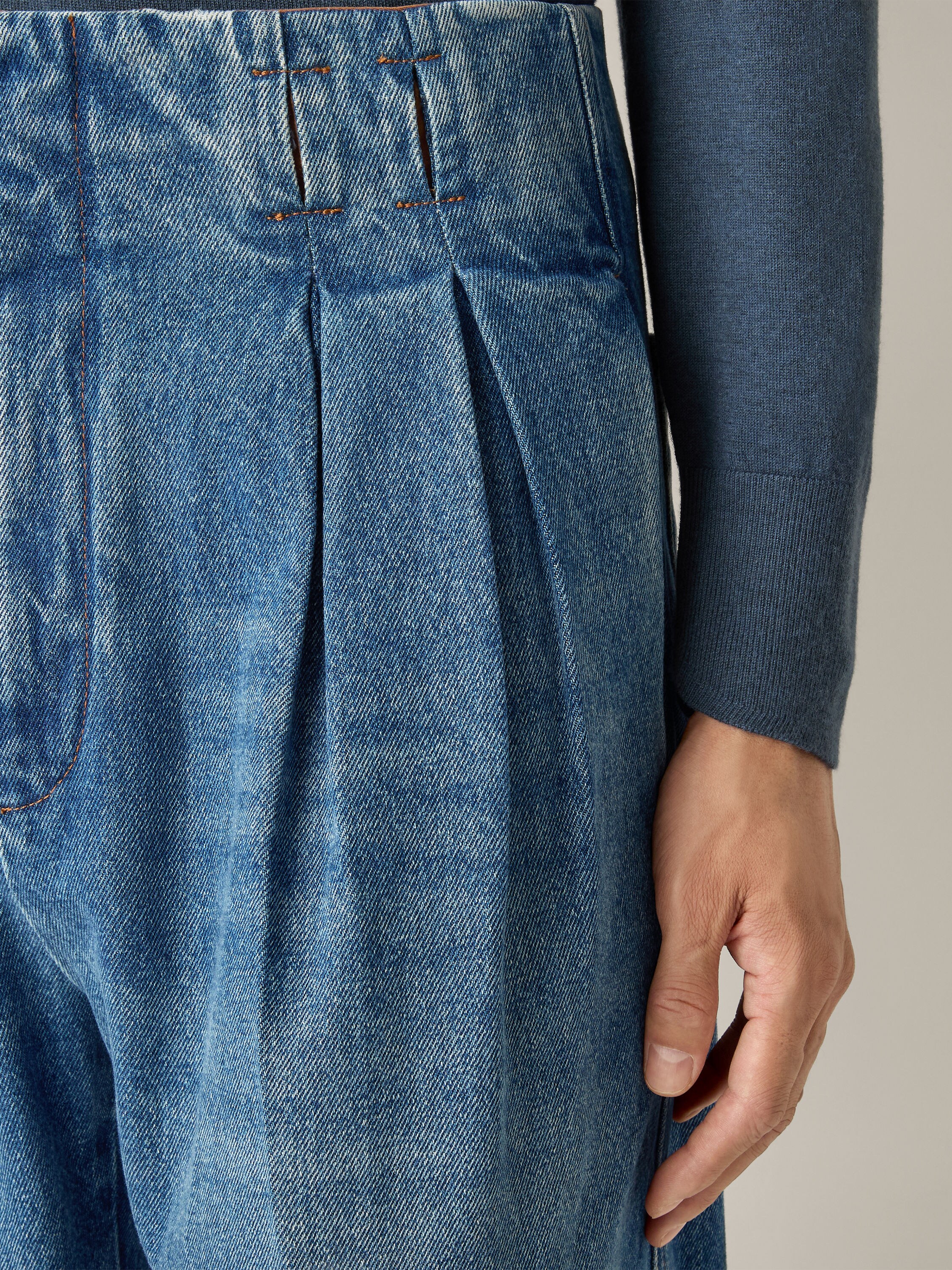 Indigo Blue Stone-washed Cotton Jeans Product detail photo #1