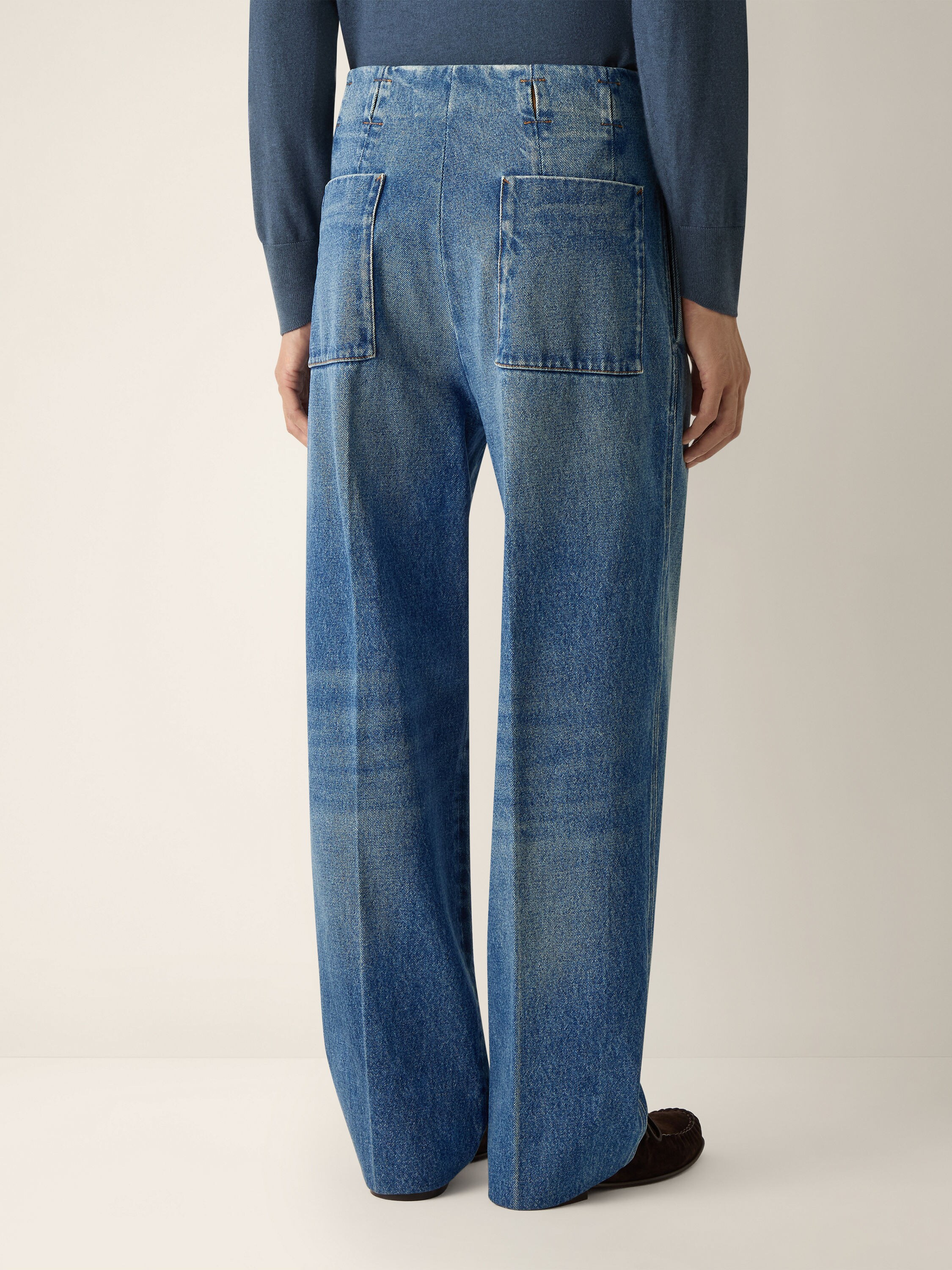 Indigo Blue Stone-washed Cotton Jeans Product detail photo #5