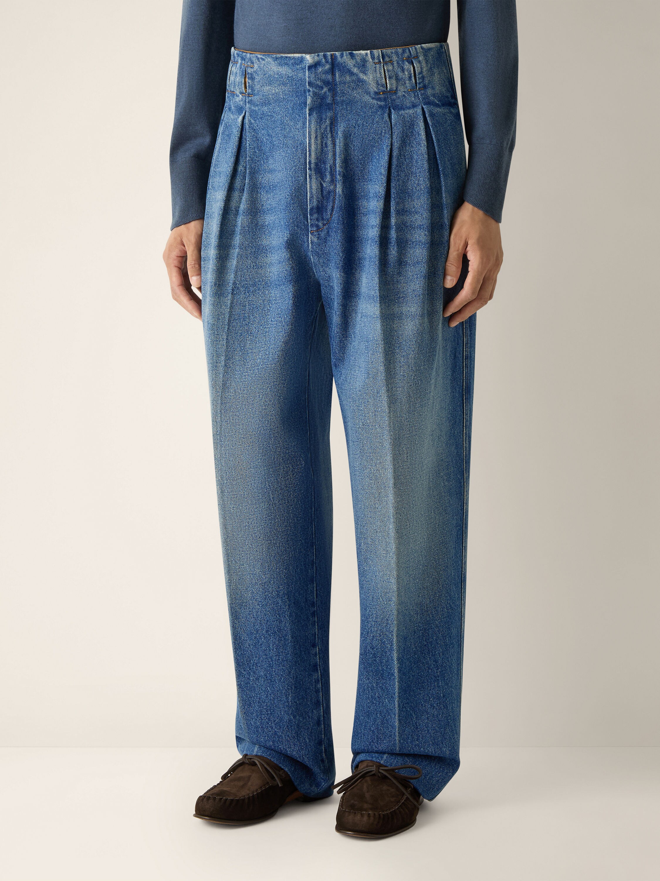 Indigo Blue Stone-washed Cotton Jeans Product detail photo #4