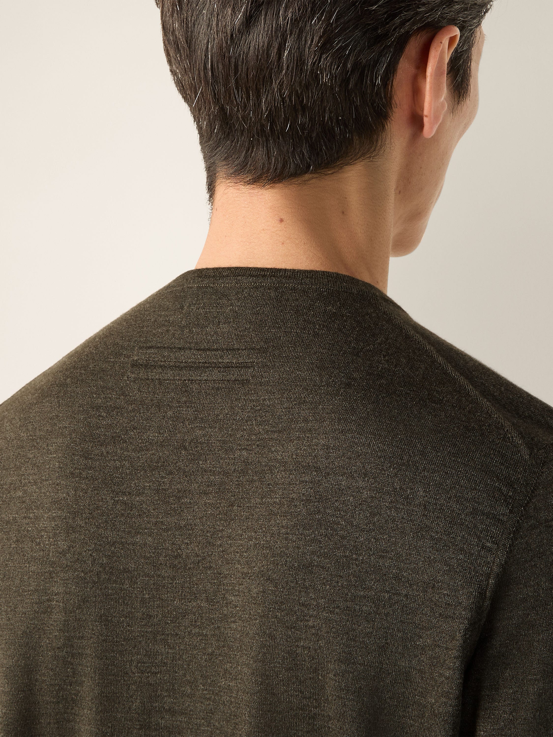 Dark Olive Green Mélange Cashseta Crewneck Product detail photo #1