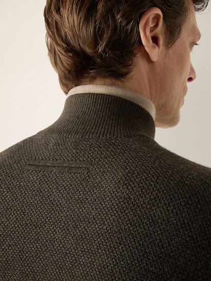 Dark Olive Green and Dark Grey Cashseta Full Zip Cardigan FW26