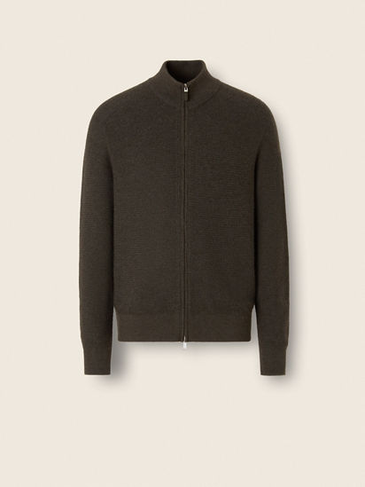 Dark Olive Green and Dark Grey Cashseta Full Zip Cardigan FW26