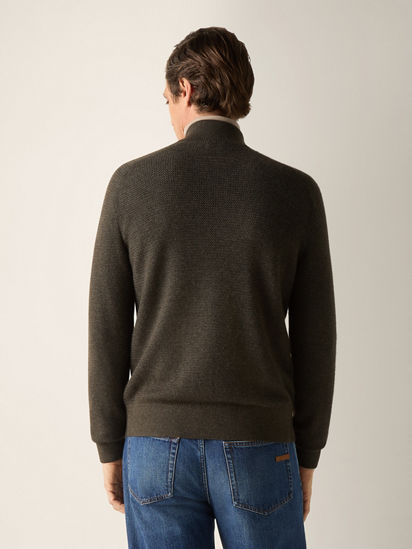 Dark Olive Green and Dark Grey Cashseta Full Zip Cardigan FW26