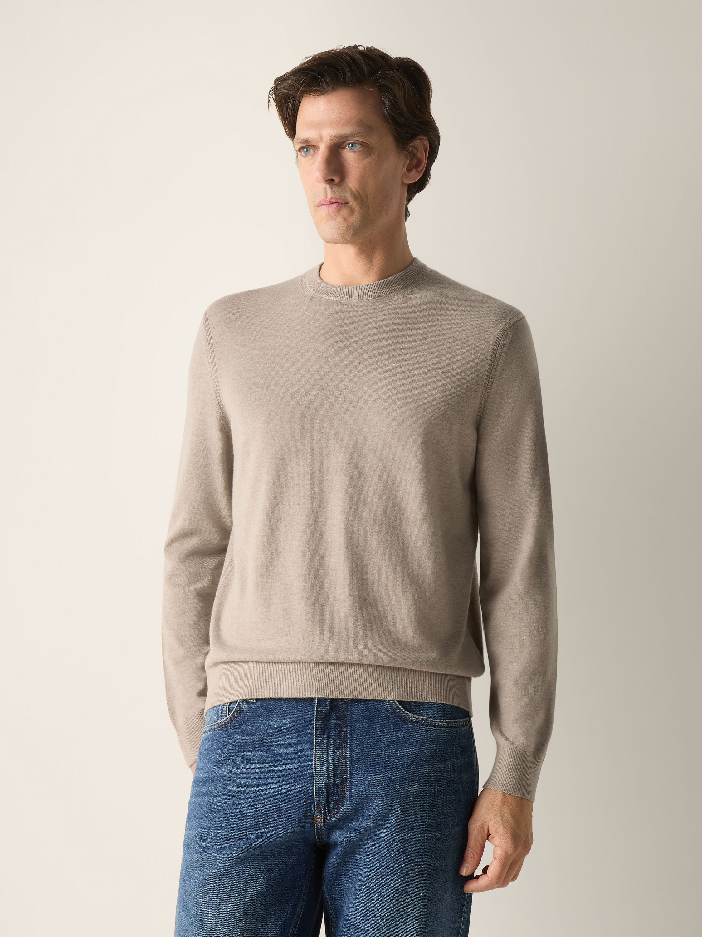Light Taupe Oasi Cashmere Crewneck Product detail photo #3