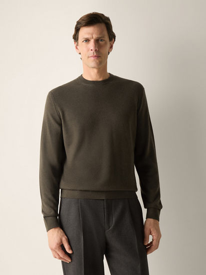 Dark Olive Green Oasi Cashmere Crewneck FW26 39391936 | Zegna US