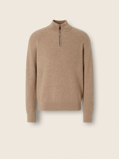 【新品未使用品】JACQUARD NY KNIT BEIGE Light Beige Mélange Oasi Cashmere Zip Mock Sweater FW26 39323393