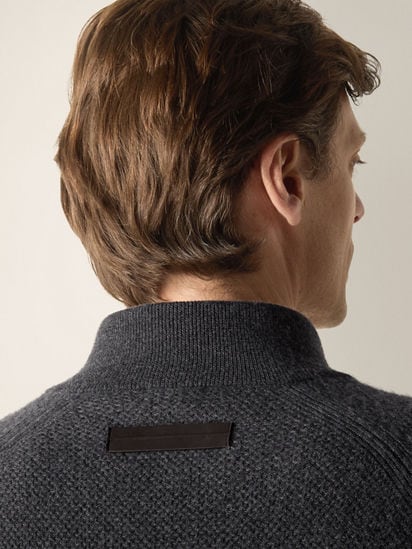 Dark Grey Mélange Oasi Cashmere Zip Mock Sweater FW26 39323403