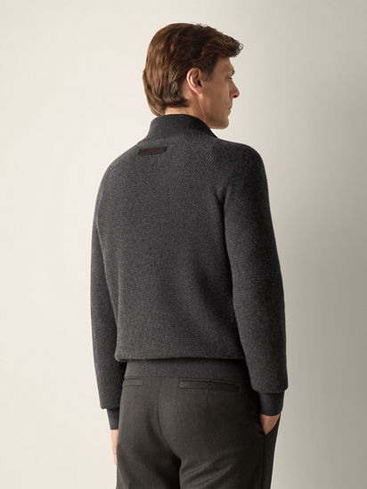 Dark Grey Mélange Oasi Cashmere Zip Mock Sweater FW26 39323403