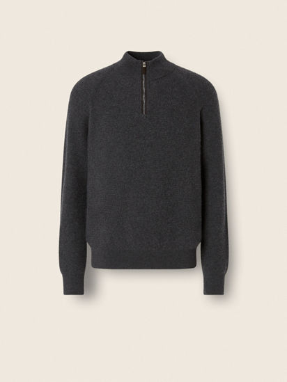 user_52d6b748 Dark Grey Oasi Cashmere Zip Mock Sweater FW26 39323403 | Zegna SK
