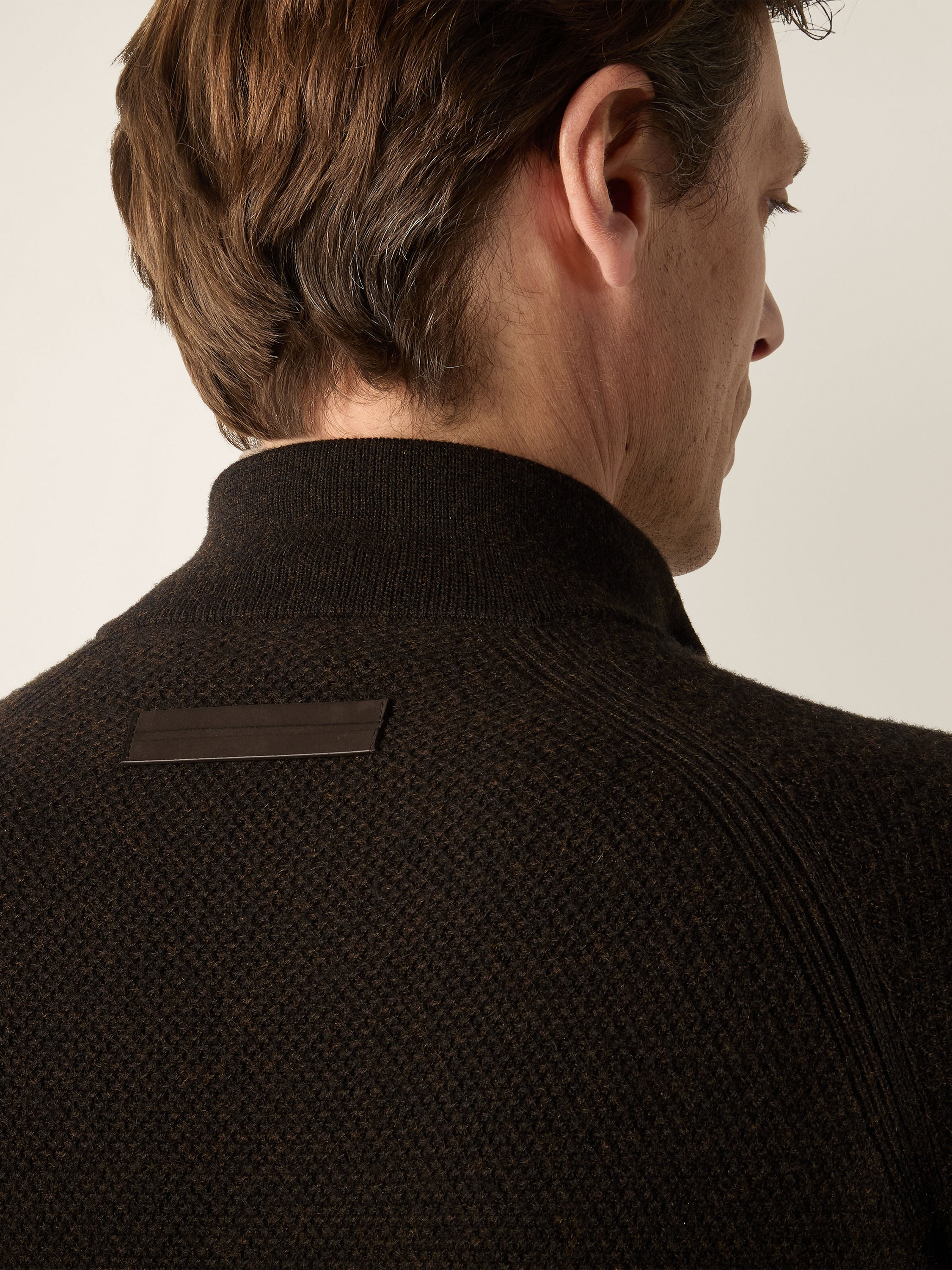 Dark Brown Mélange Oasi Cashmere Zip Mock Sweater Product detail photo #1